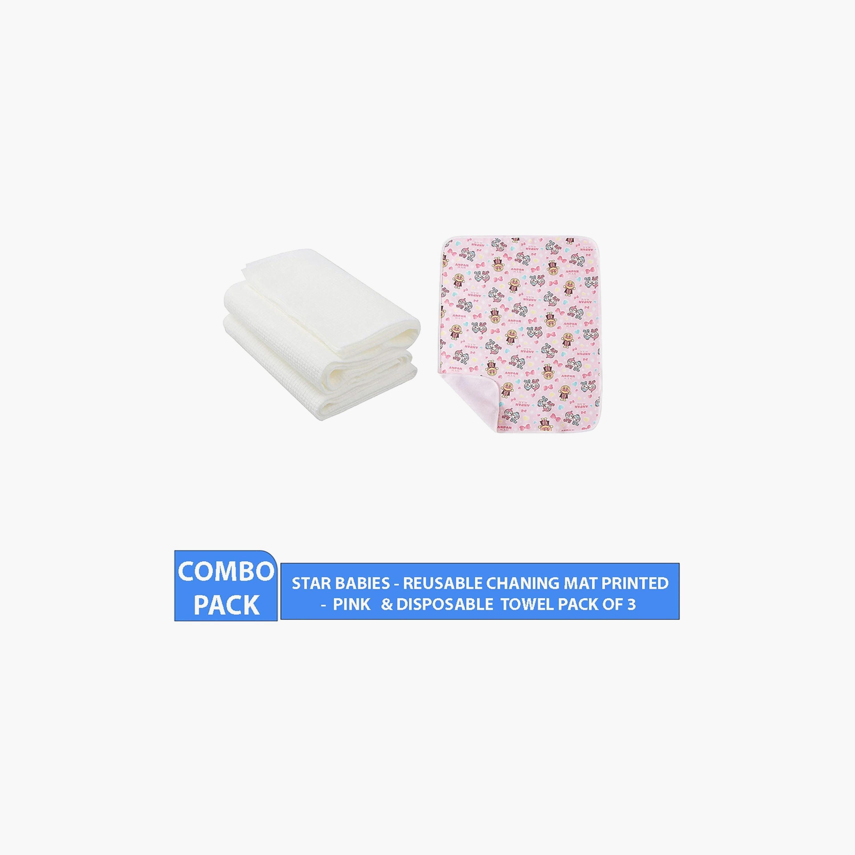 Star Babies Reusable Changing Mats with 3-Piece Disposable Towel Gift Set, Pink Print-baby-diapering-changingmats-image-2
