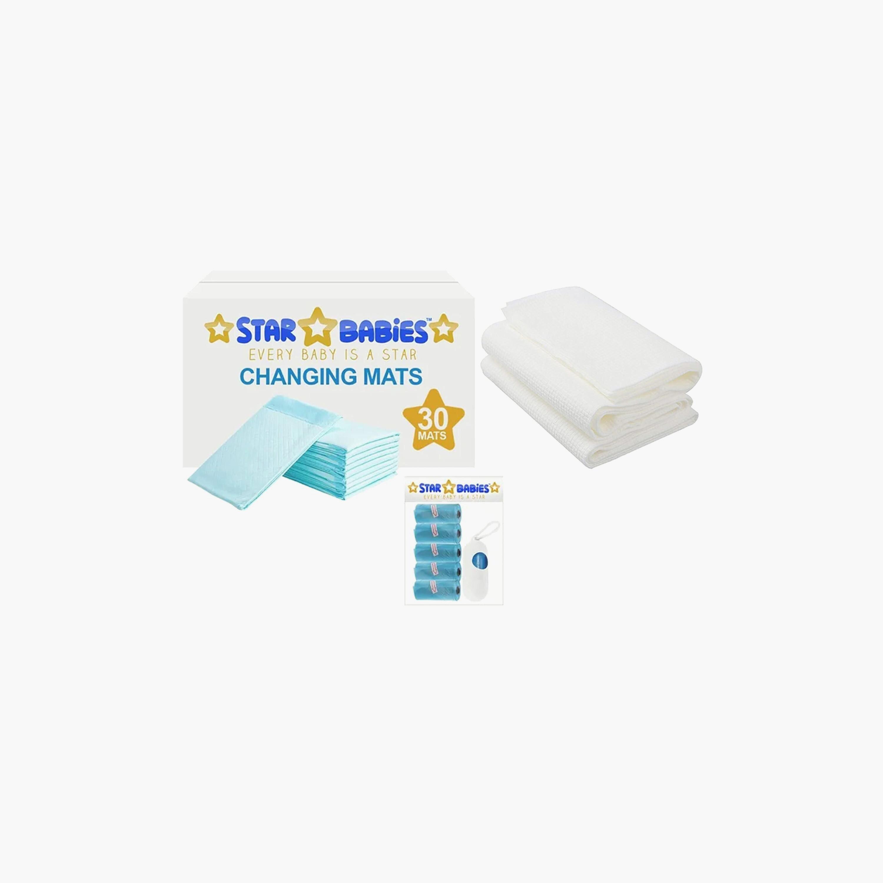 Star Babies 30-Piece Changing mats, Pack of 5 Scented Bags with 3-Piece Disposable Towels Bundle-baby-diapering-changingmats-image-1