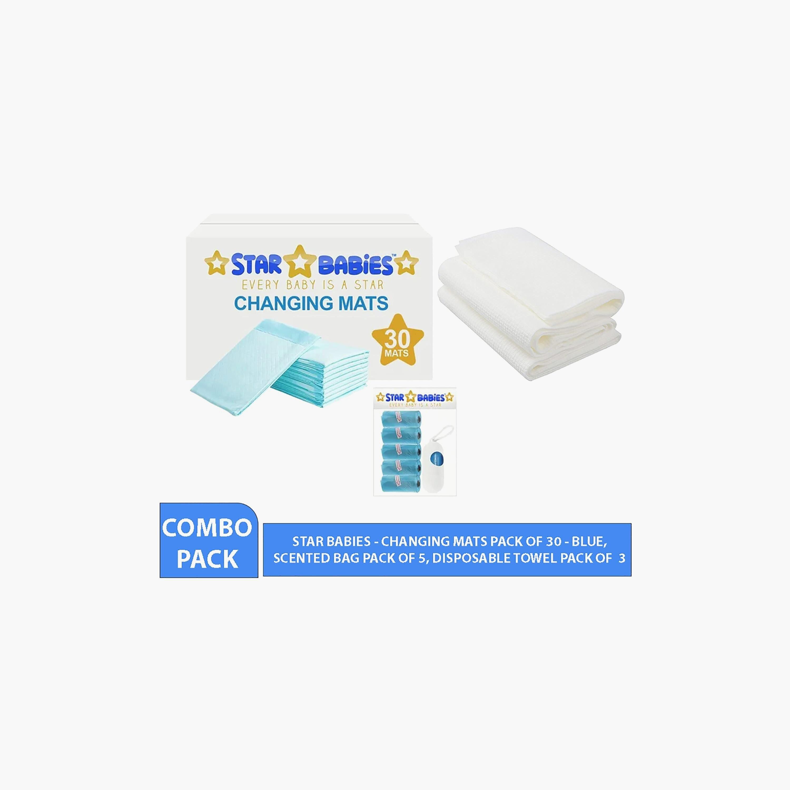 Star Babies 30-Piece Changing mats, Pack of 5 Scented Bags with 3-Piece Disposable Towels Bundle-baby-diapering-changingmats-image-2
