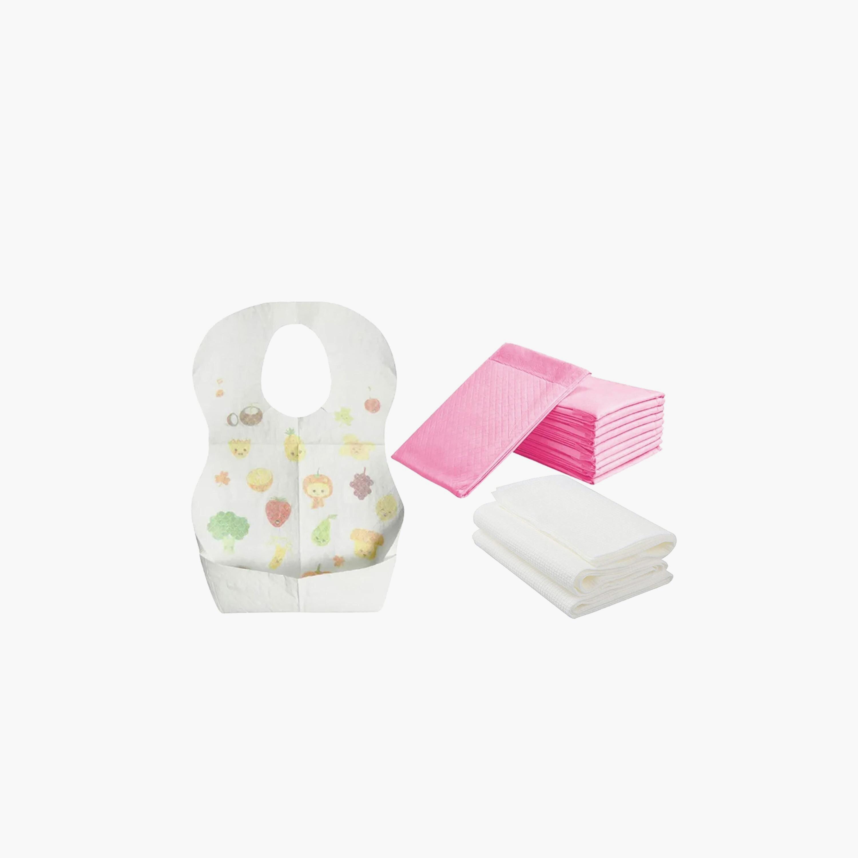Star Babies 10-Piece Disposable Changing Mats, 3-Piece Disposable Towel with 10-Piece Disposable Bibs Bundle, Pink-baby-feeding-bibs-image-1