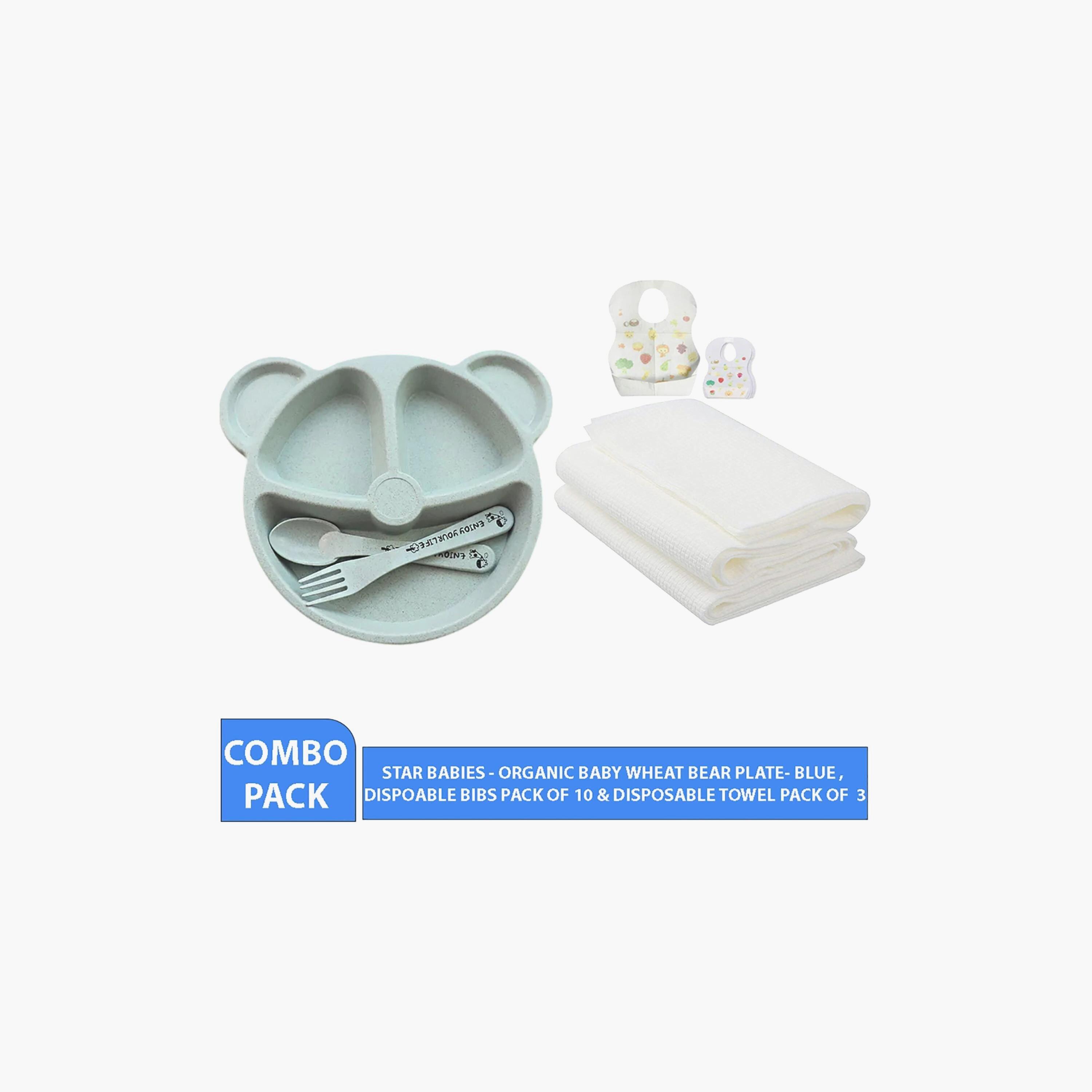 Star Babies Baby Plate, 3-Piece Disposable Towels with 10-Piece Disposable Bibs Bundle-baby-feeding-bibs-image-2
