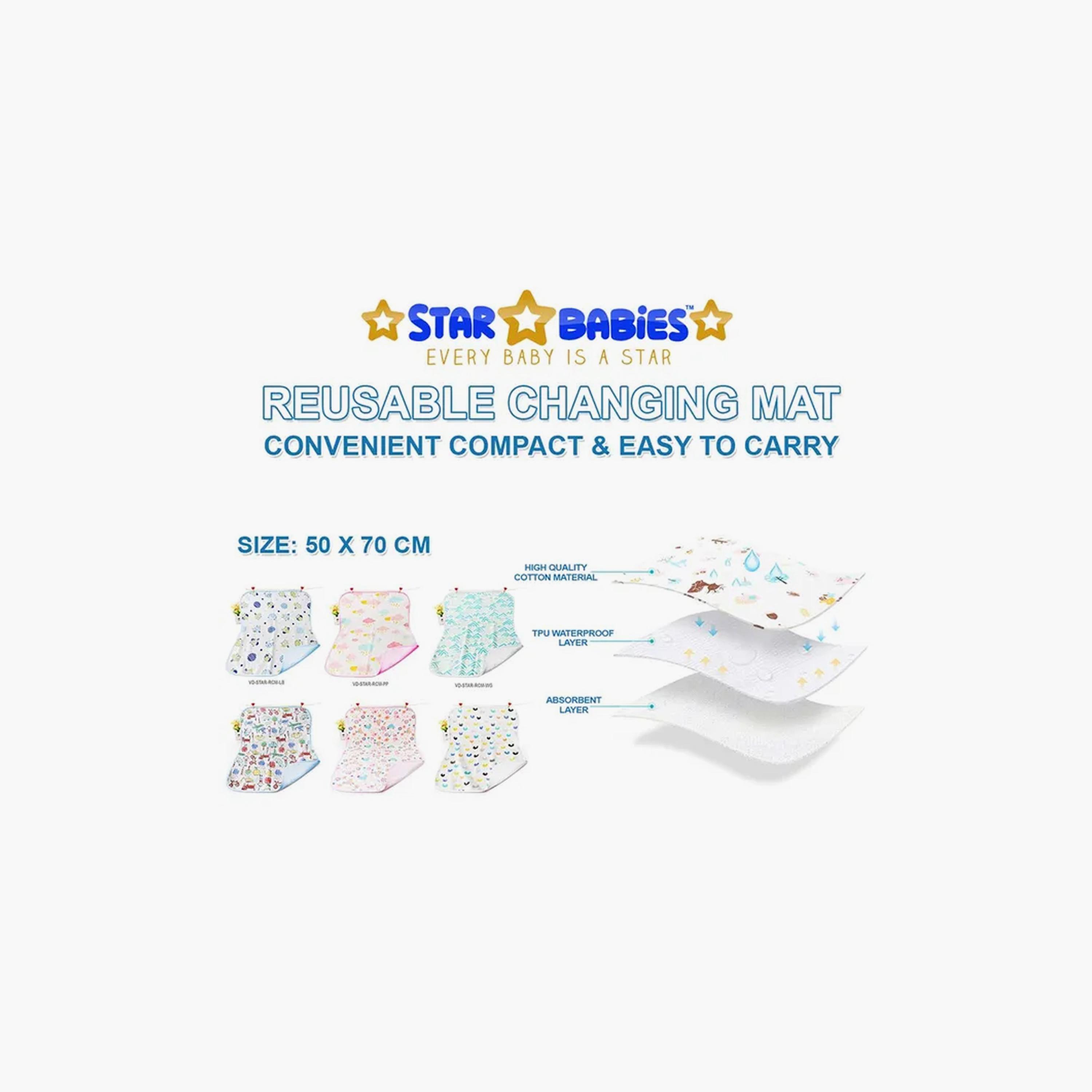 Star Babies Printed Reusable Changing Mat, Blue - 50 x 70 cm, Blue-baby-diapering-changingmats-image-4