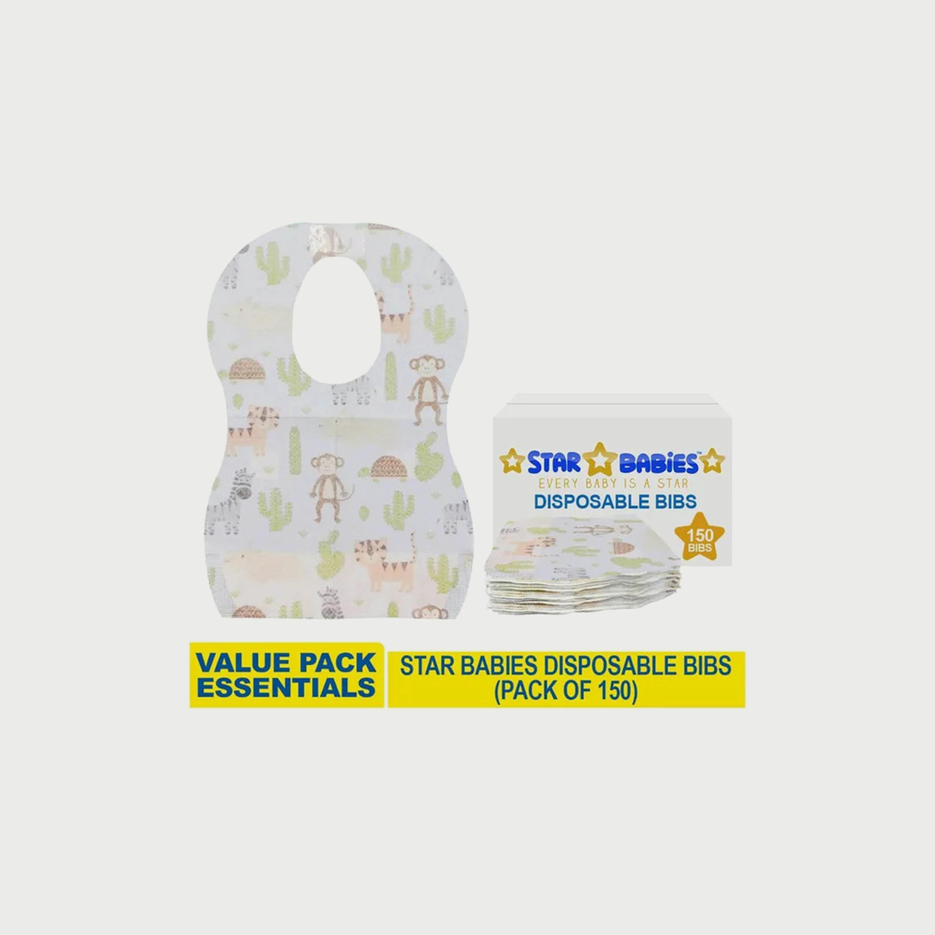 مرايل للاستعمال مرة واحدة 150 قطعة من ستار بيبيز, بطبعة حيوانات-baby-feeding-bibs-image-1
