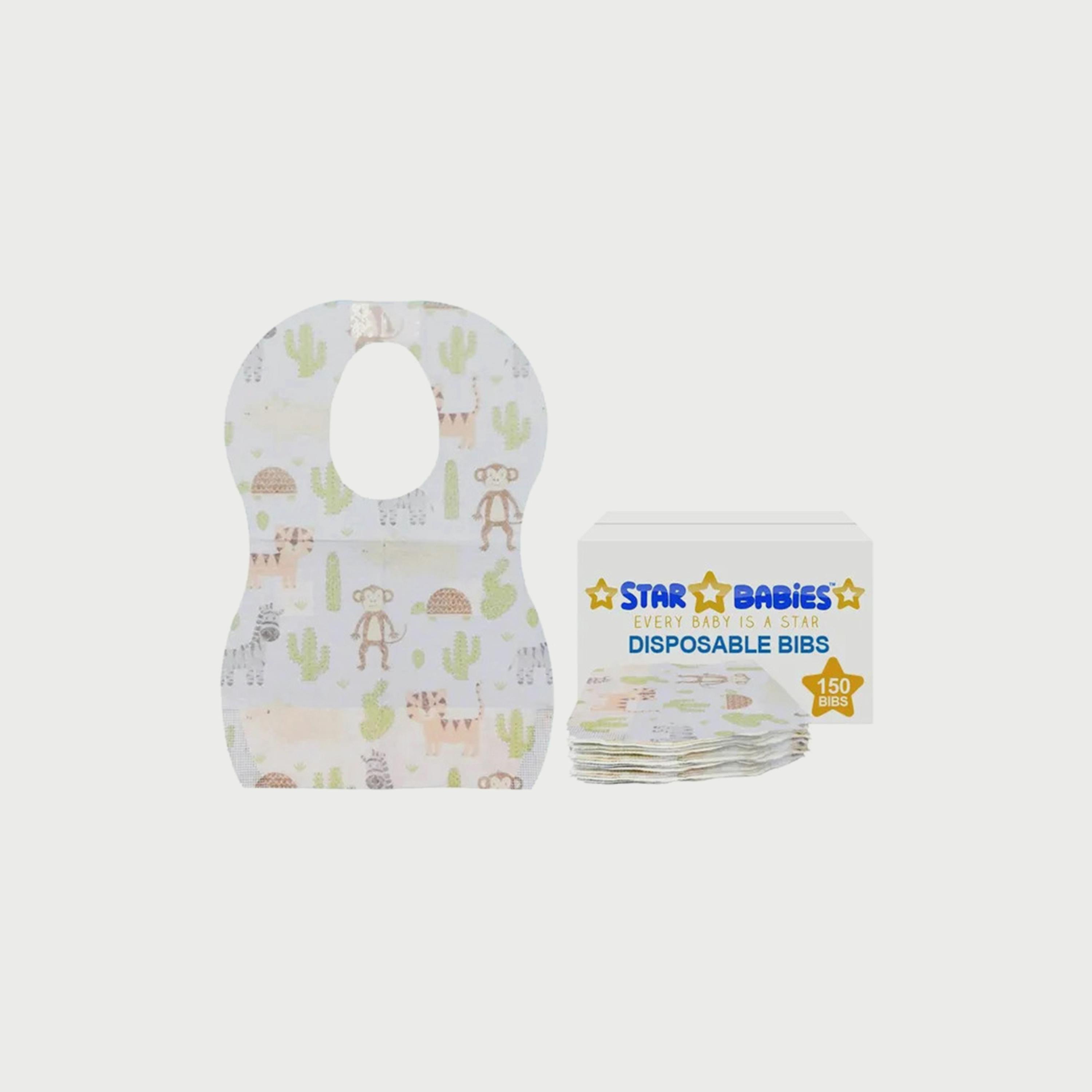 مرايل للاستعمال مرة واحدة 150 قطعة من ستار بيبيز, بطبعة حيوانات-baby-feeding-bibs-image-2