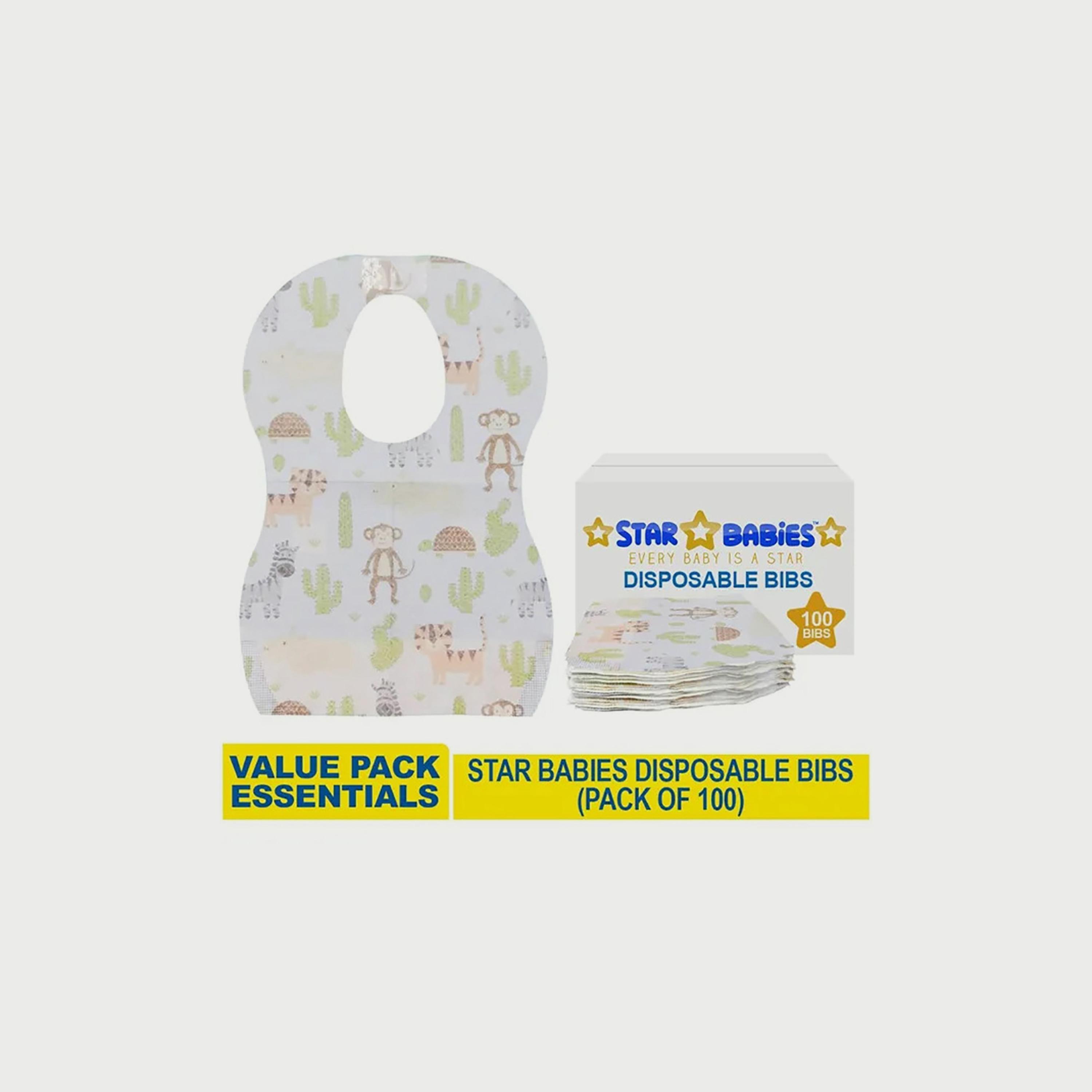 Star Babies 100-Piece Disposable Bibs, Animal Print-baby-feeding-bibs-image-1