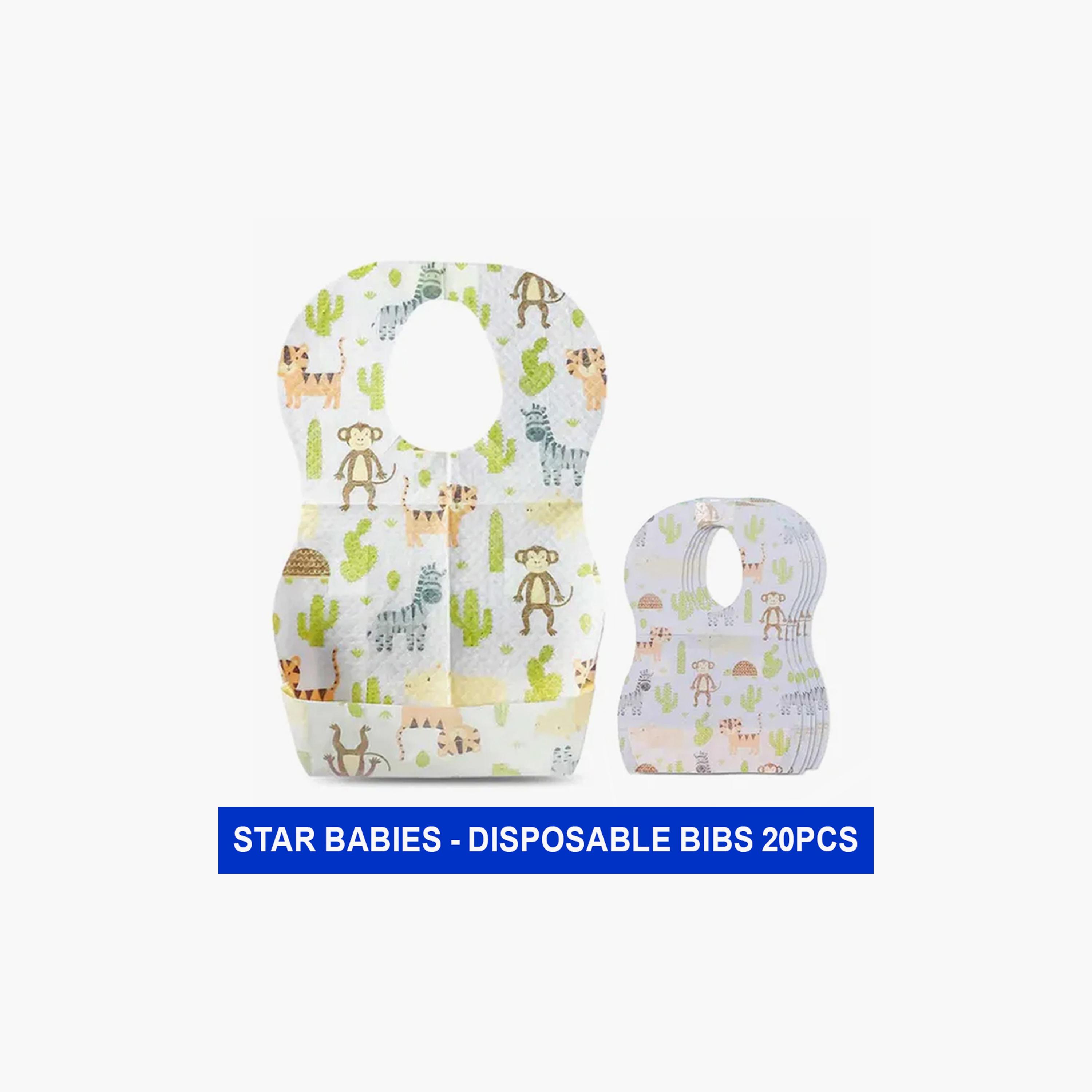 مرايل للاستعمال مرة واحدة 20 قطعة من ستار بيبيز, بطبعة حيوانات-baby-feeding-bibs-image-2