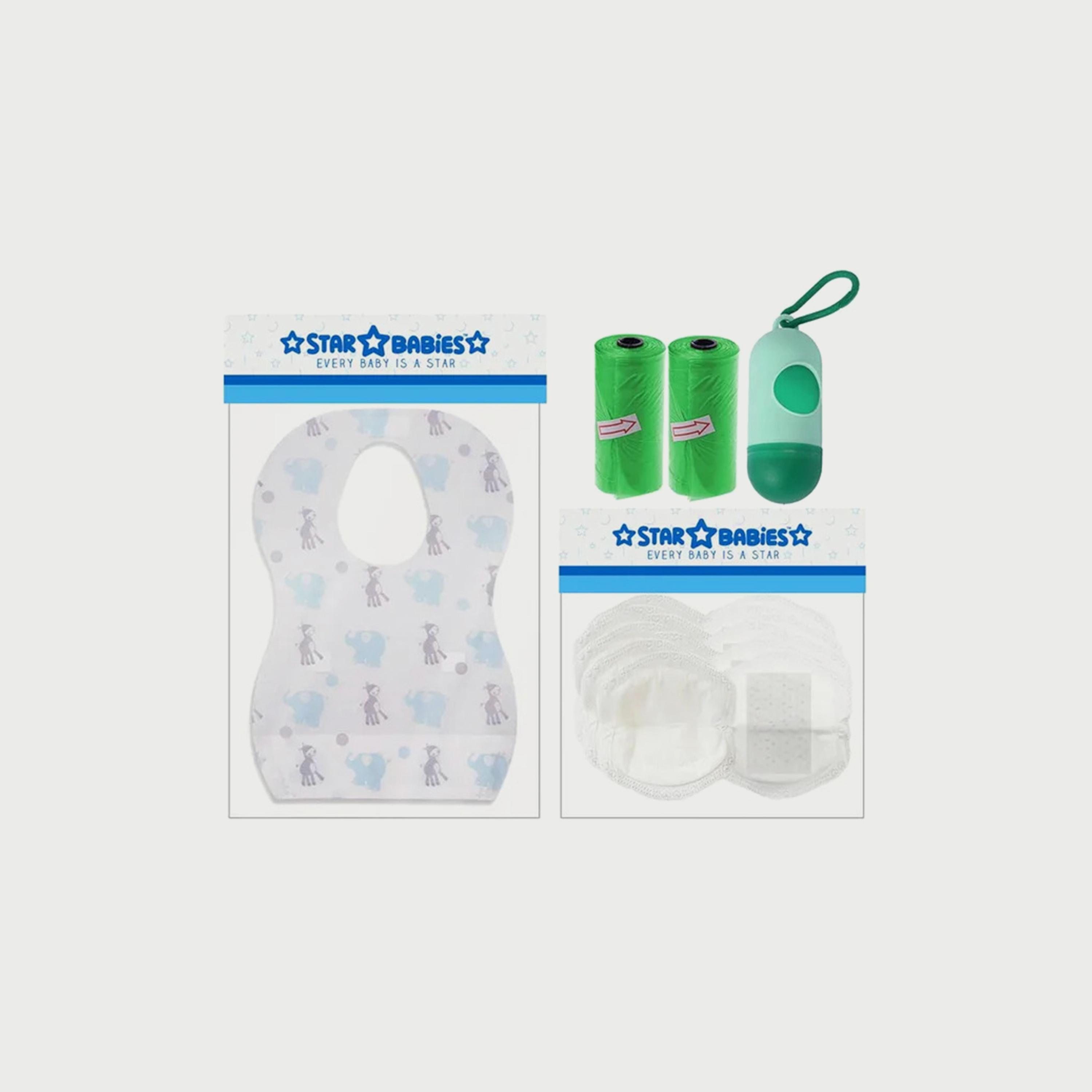 Star Babies 20-Piece Disposable Breast Pads, 5-Piece Disposable Bibs, Pack of 2 Scented Bags with Dispenser Bundle-baby-feeding-bibs-image-2