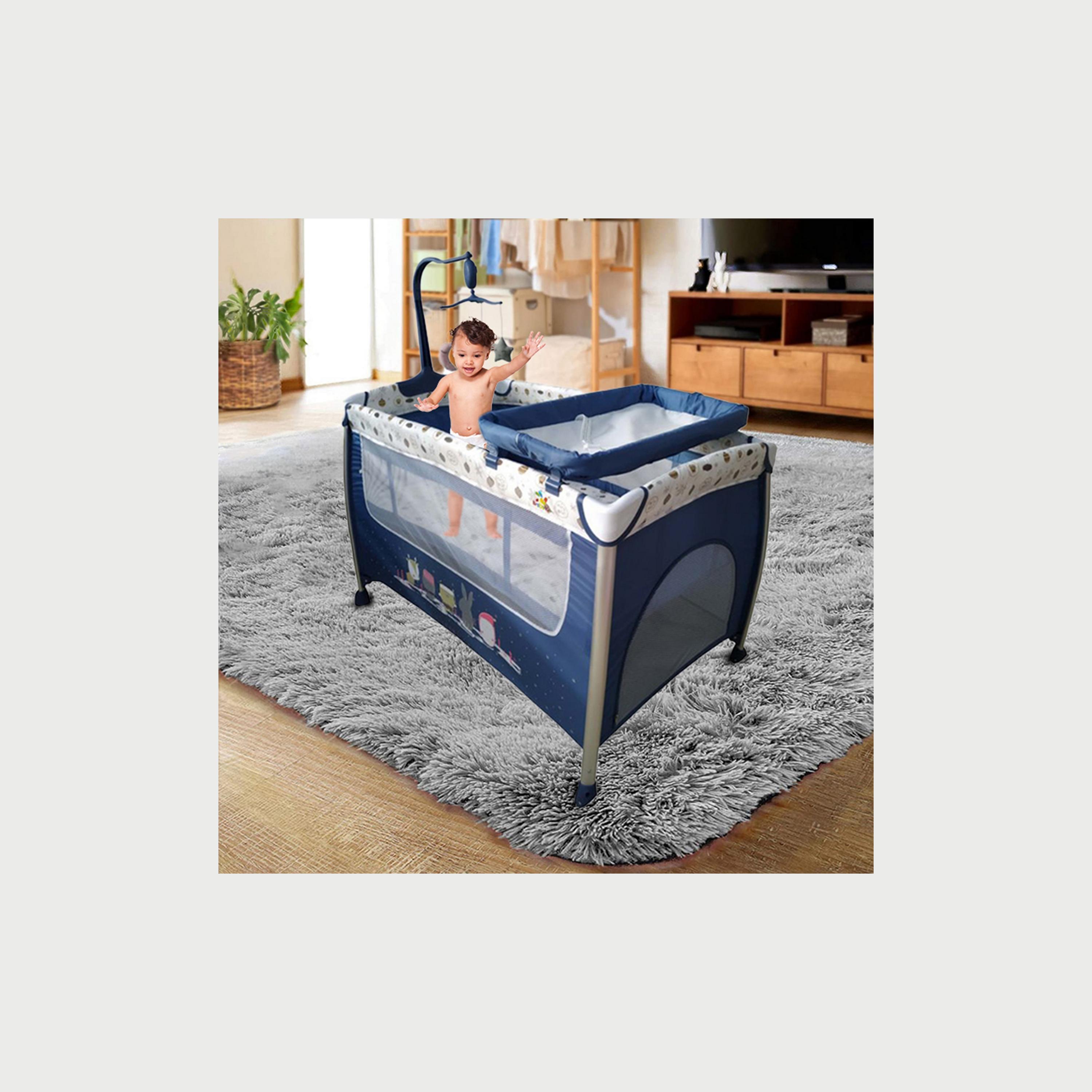 Babylove Playpen & Bassinet with Two Layers and Toys, Blue-baby-nursery-furniture-cribsandbeds-travelcots-image-4