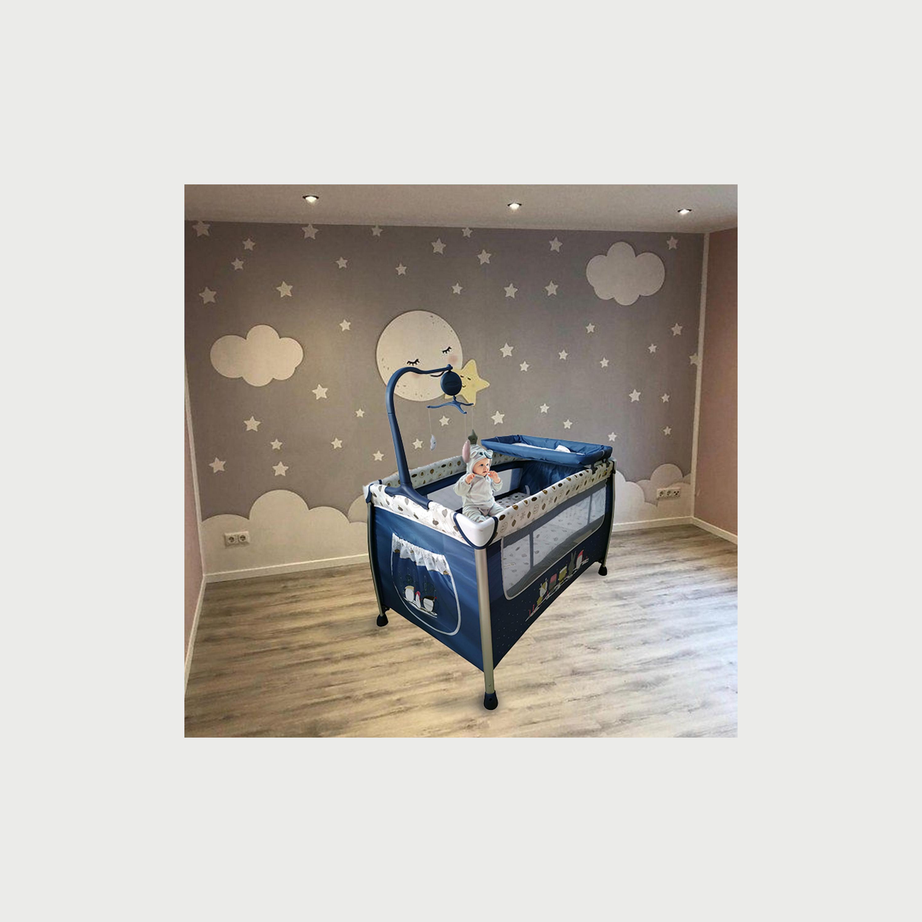Babylove Playpen & Bassinet with Two Layers and Toys, Blue-baby-nursery-furniture-cribsandbeds-travelcots-image-5