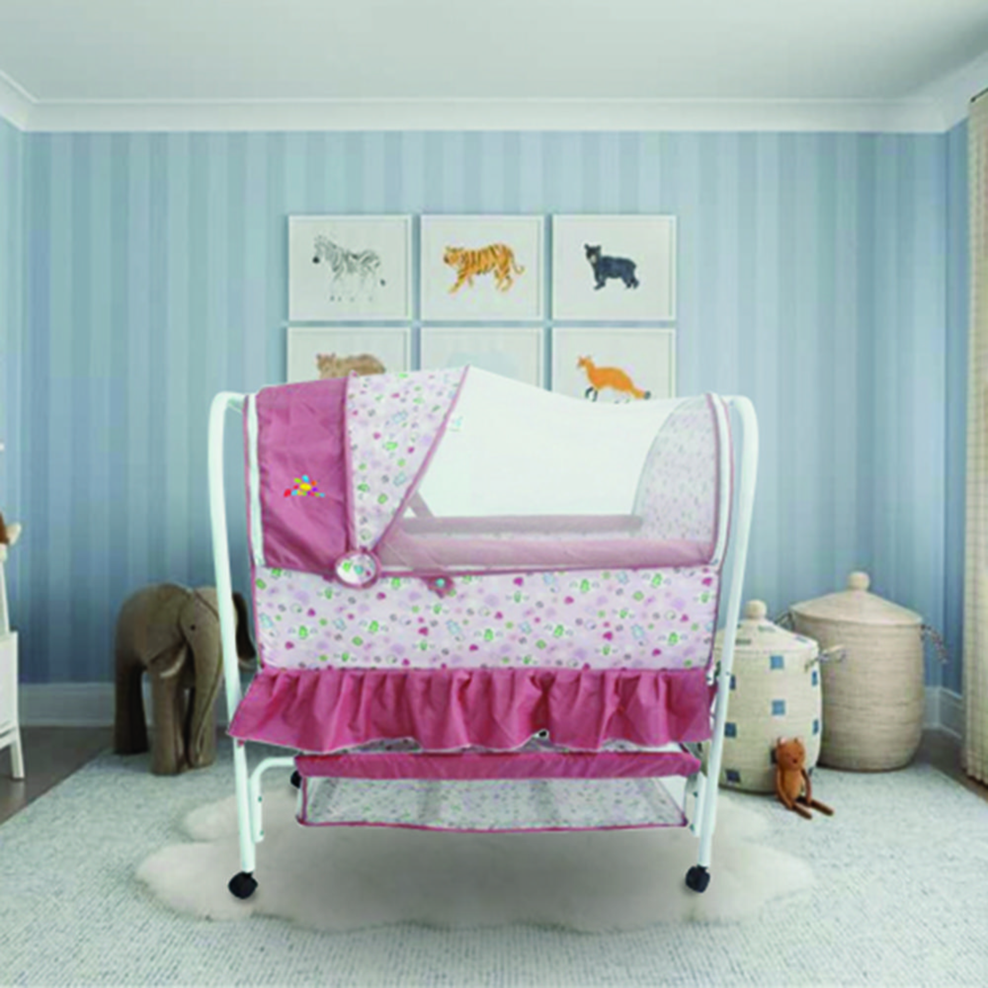 Babylove Playpen & Bassinet With Mosquito Net, Pink-baby-gear-travelcots-image-2