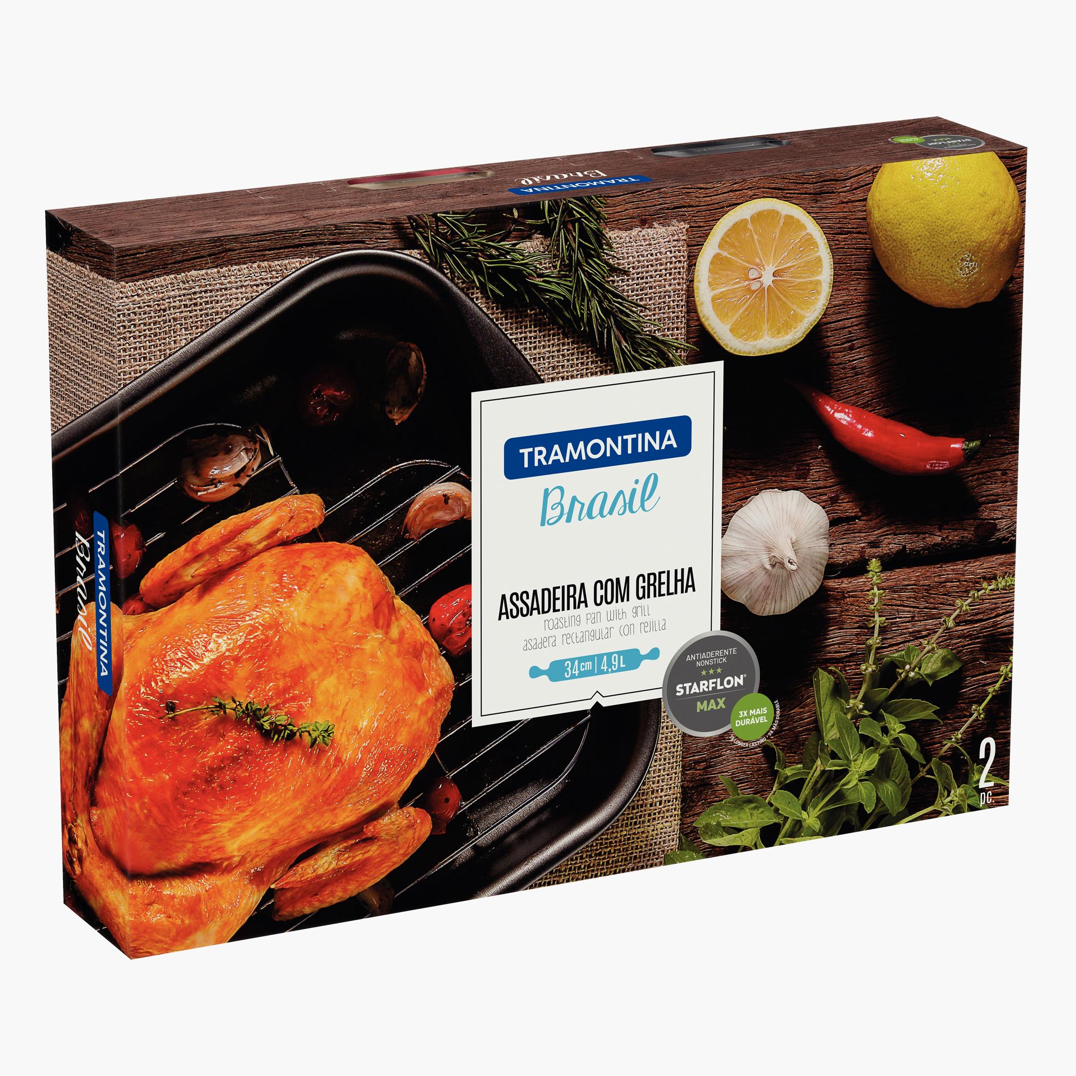 Tramontina Brazil 4.9 L Nonstick Aluminium Deep Roasting Pan with Grill - 28x39 cm