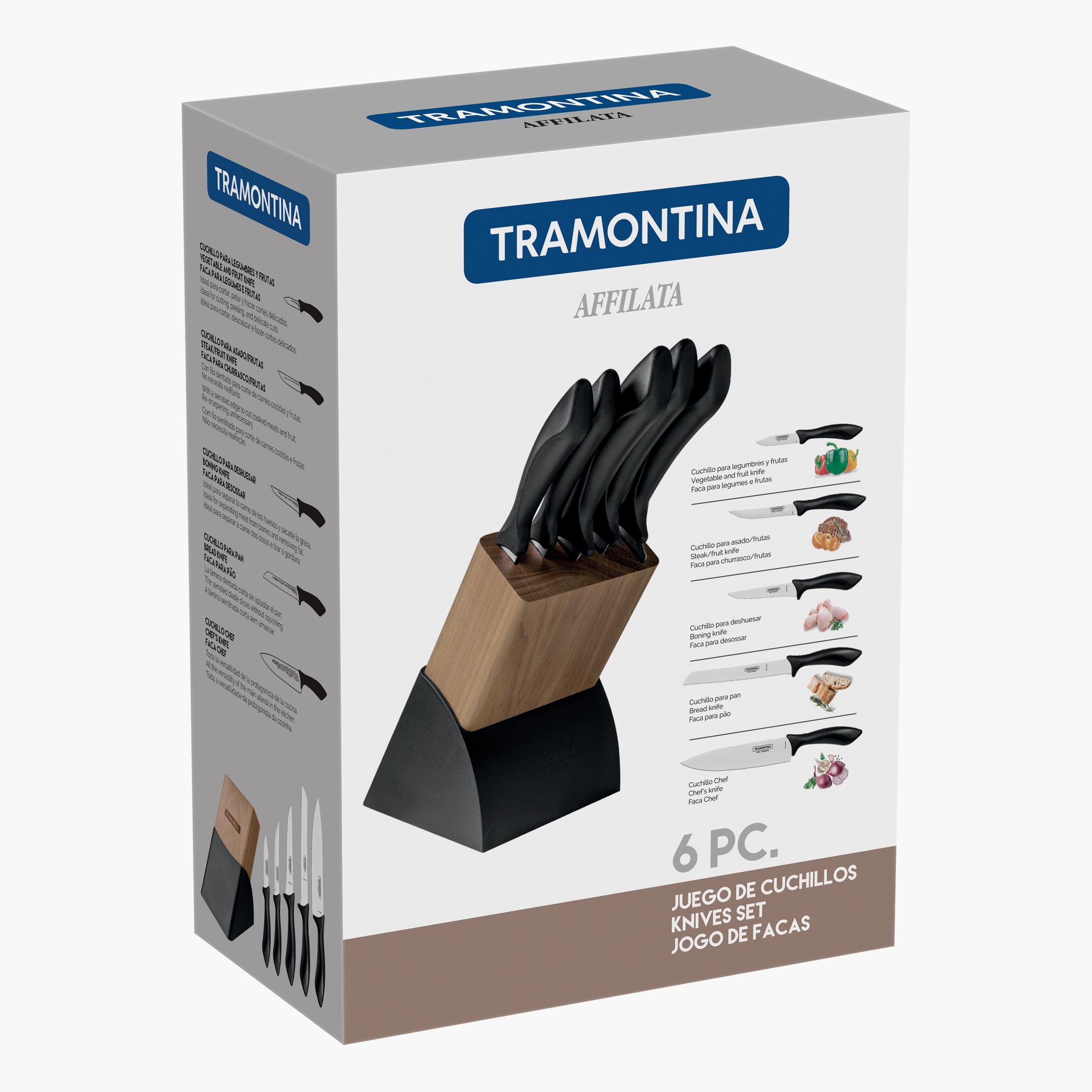 Tramontina Affilata 5-Piece Stainless Steel Knife Set with Wooden Block