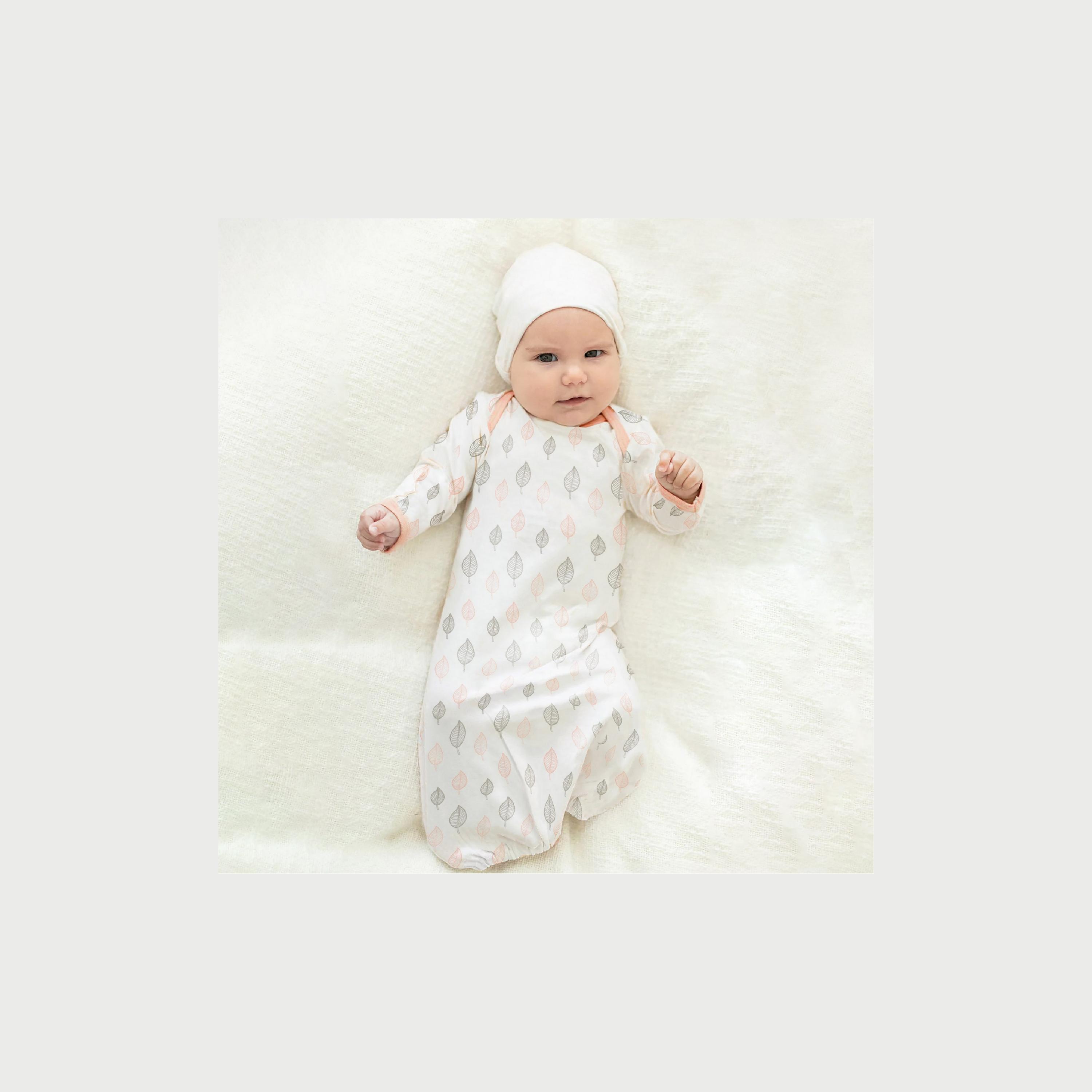 Moon 2-Piece Organic Sleep Gown Set, Orange & Forest Print-baby-girls-clothing-nightwear-sleepsuits-image-2