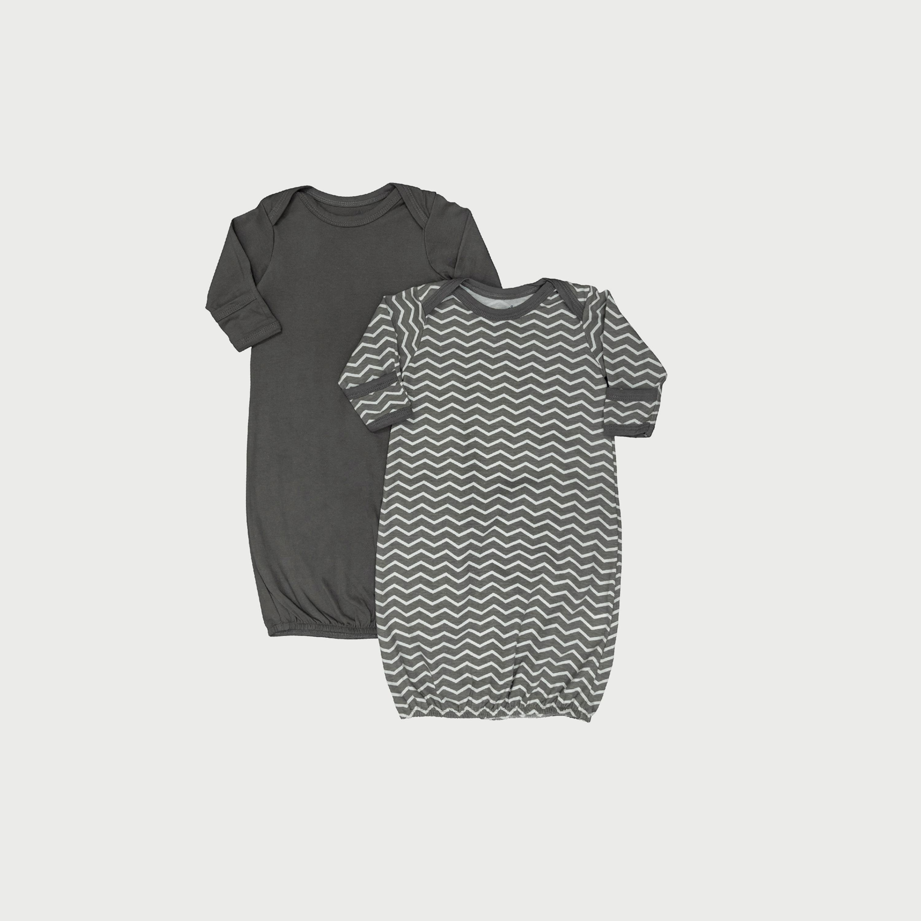 Moon 2-Piece Organic Sleep Gown Set, Grey & Zigzag Print-baby-girls-clothing-nightwear-sleepsuits-image-1