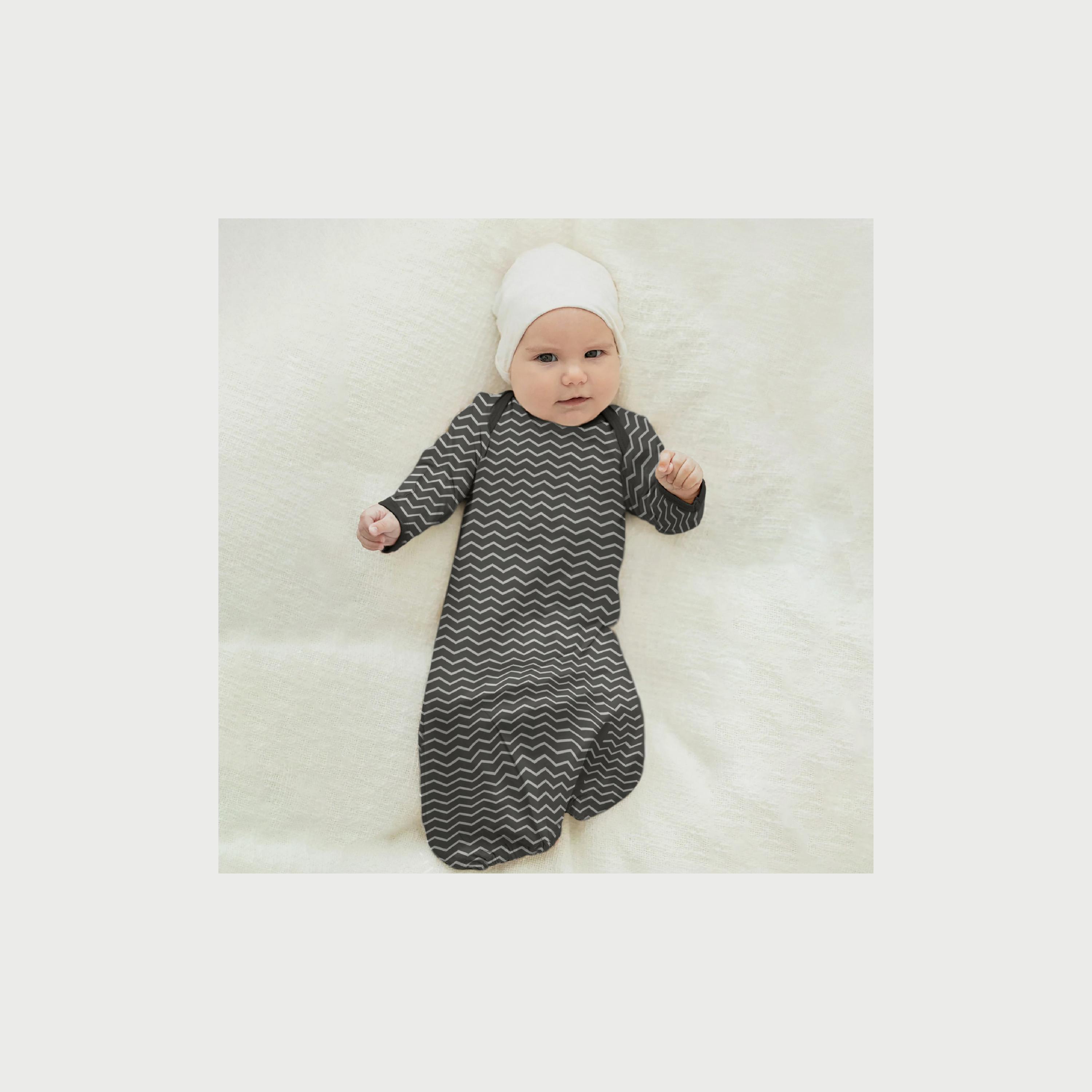 Moon 2-Piece Organic Sleep Gown Set, Grey & Zigzag Print-baby-girls-clothing-nightwear-sleepsuits-image-2