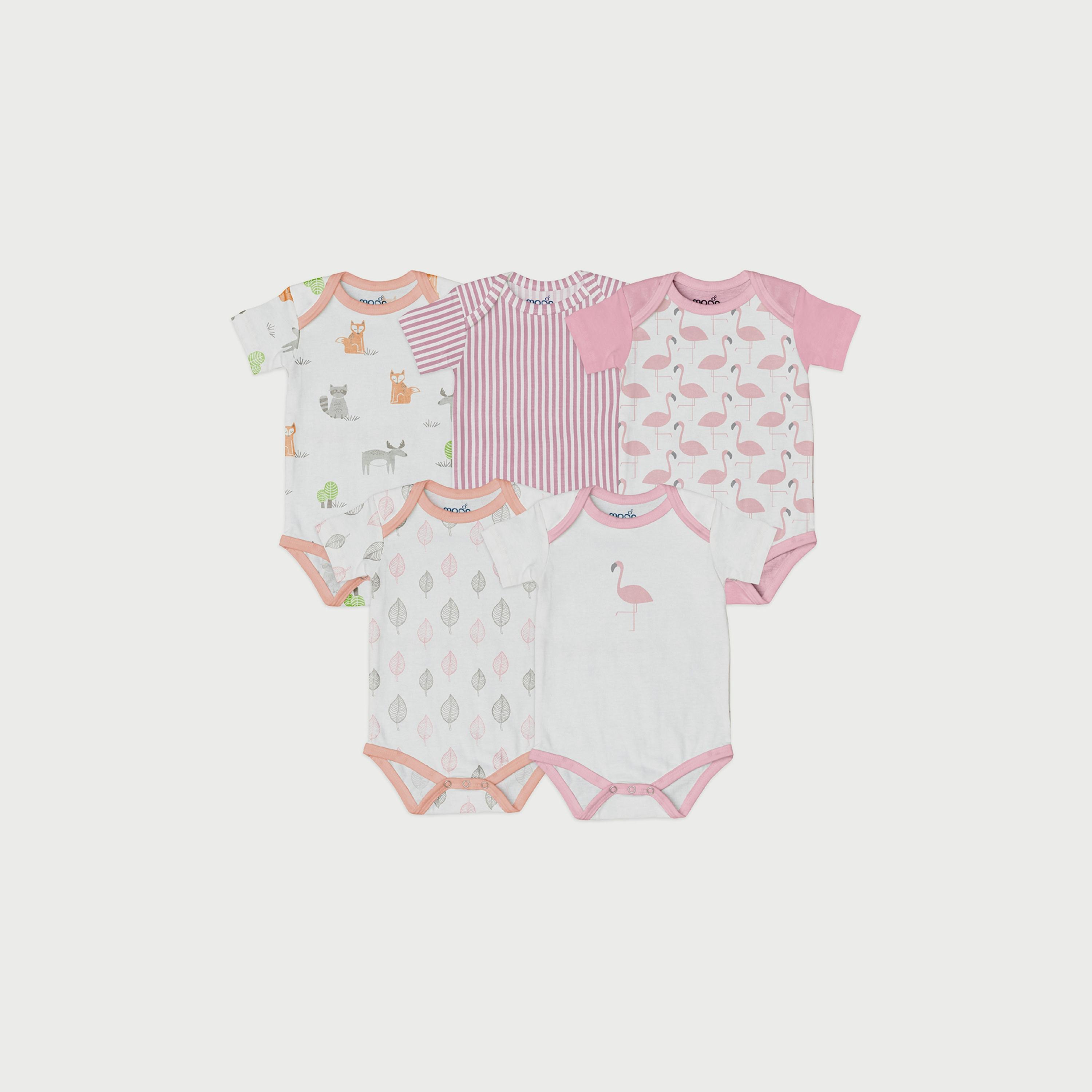 Moon Baby 5-Piece Bodysuit, 3-6M, Pink-baby-girls-clothing-bodysuits-image-1