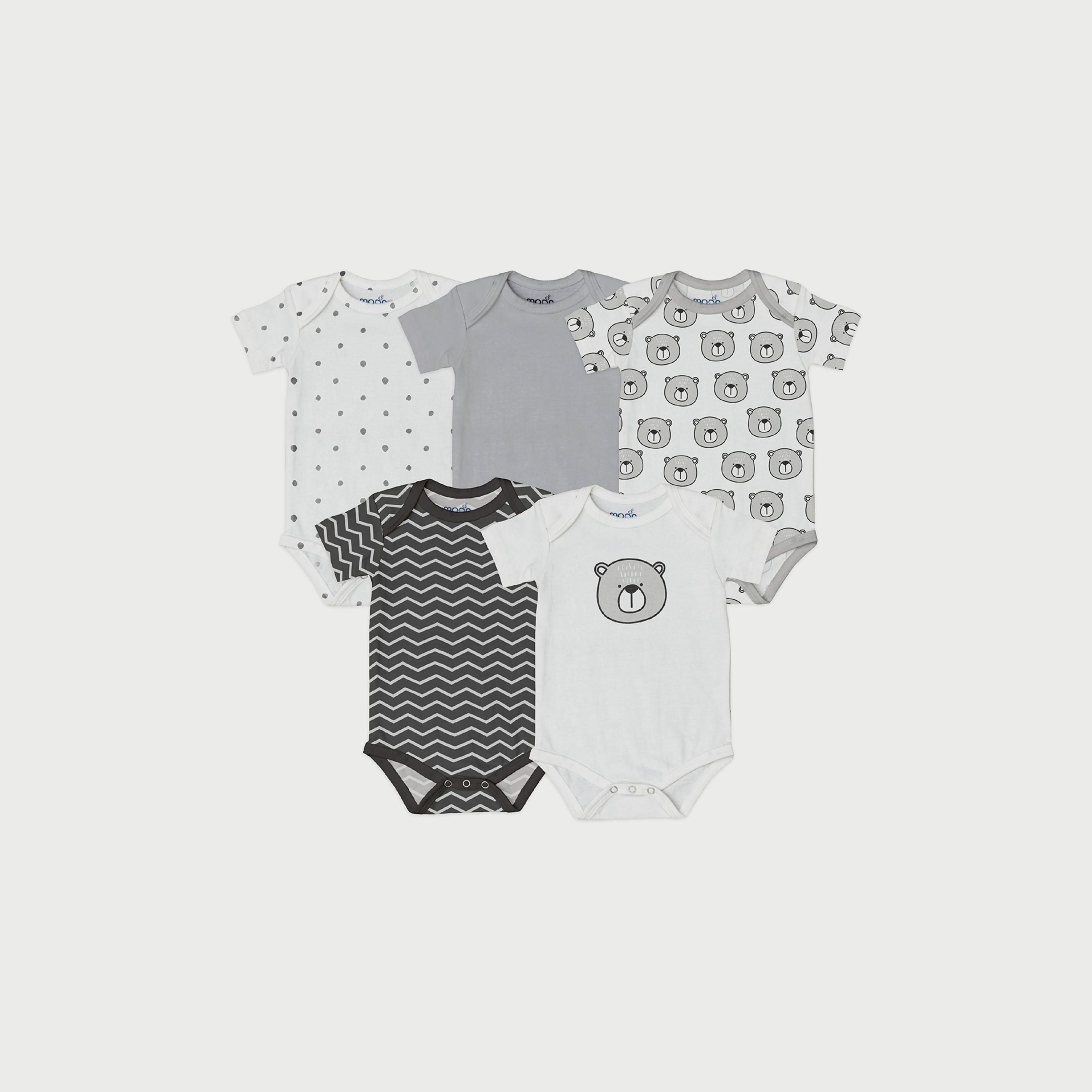 Moon Baby 5-Piece Bodysuit, 3-6M, Grey-baby-boys-clothing-bodysuits-image-1