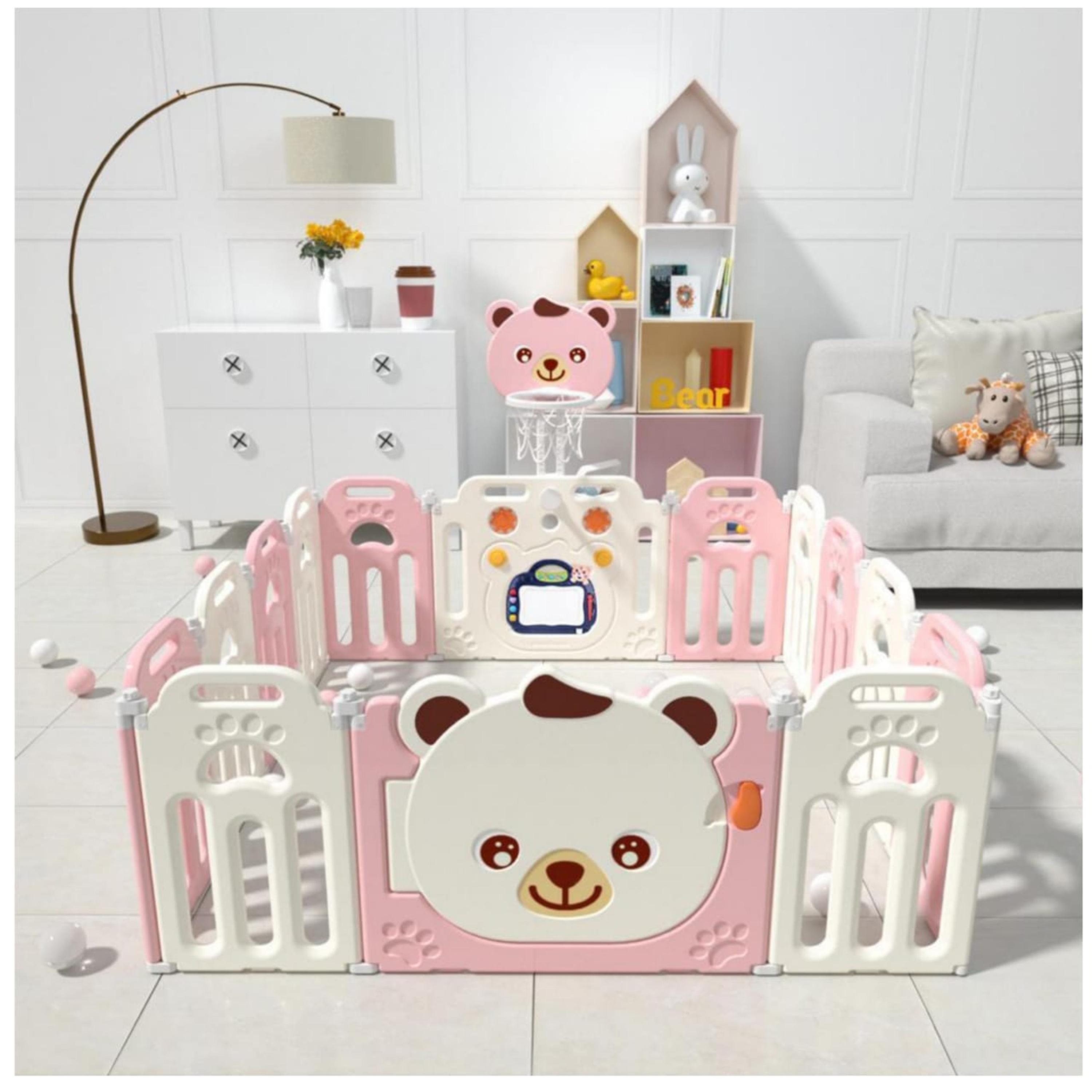 روضة أطفال قابلة للطي وحلقة كرة السلة للأطفال من ليتل أنجل، وردي-baby-infantactivity-playpensandplaymats-image-2