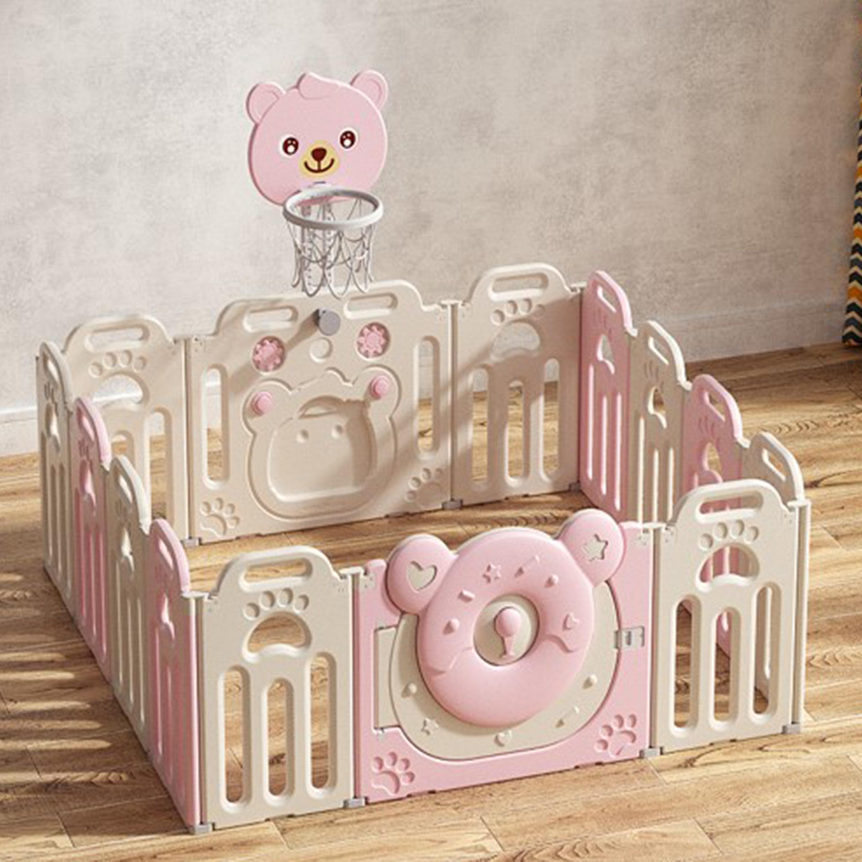 روضة أطفال قابلة للطي بسور وحلقة كرة السلة من ليتل أنجل-baby-infantactivity-playpensandplaymats-image-2