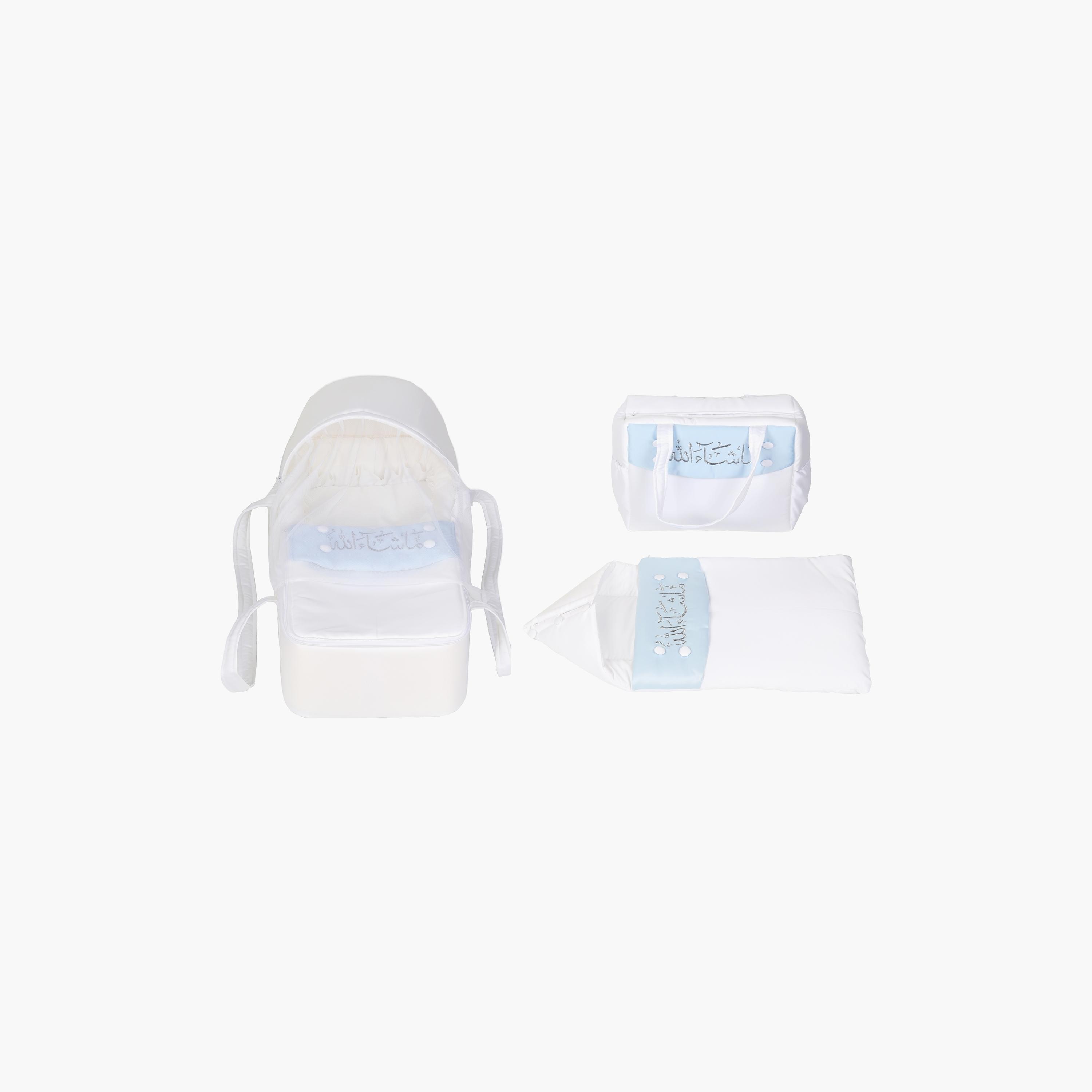 Little Angel Baby Foldable Carry Cot and Sleeping Bag, White & Blue-baby-nursery-blanketsandswaddles-swaddlesandsleepingbags-image-1