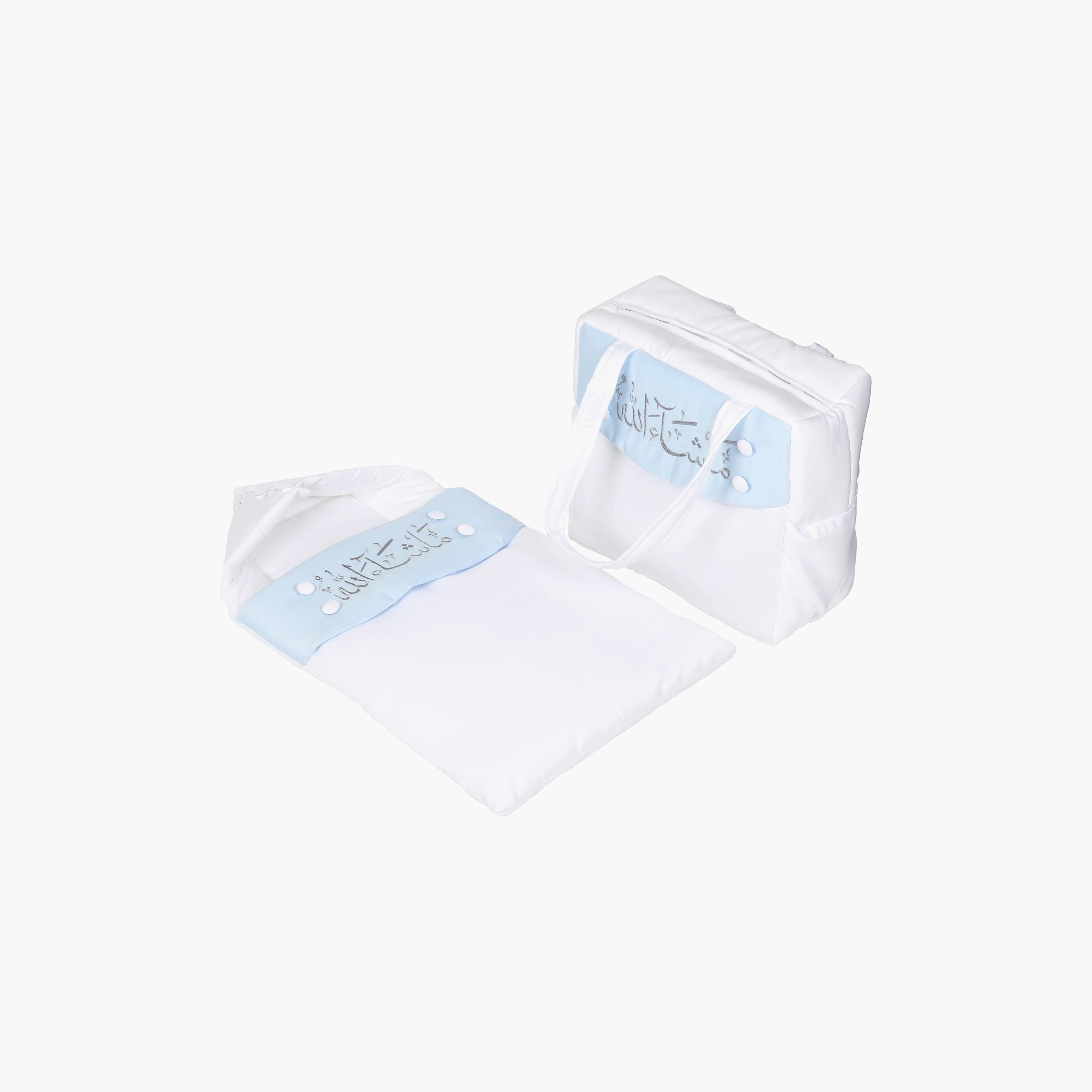 حقيبة نوم للأطفال مع حقيبة من ليتل أنجل، أبيض وأزرق-baby-nursery-blanketsandswaddles-swaddlesandsleepingbags-image-1