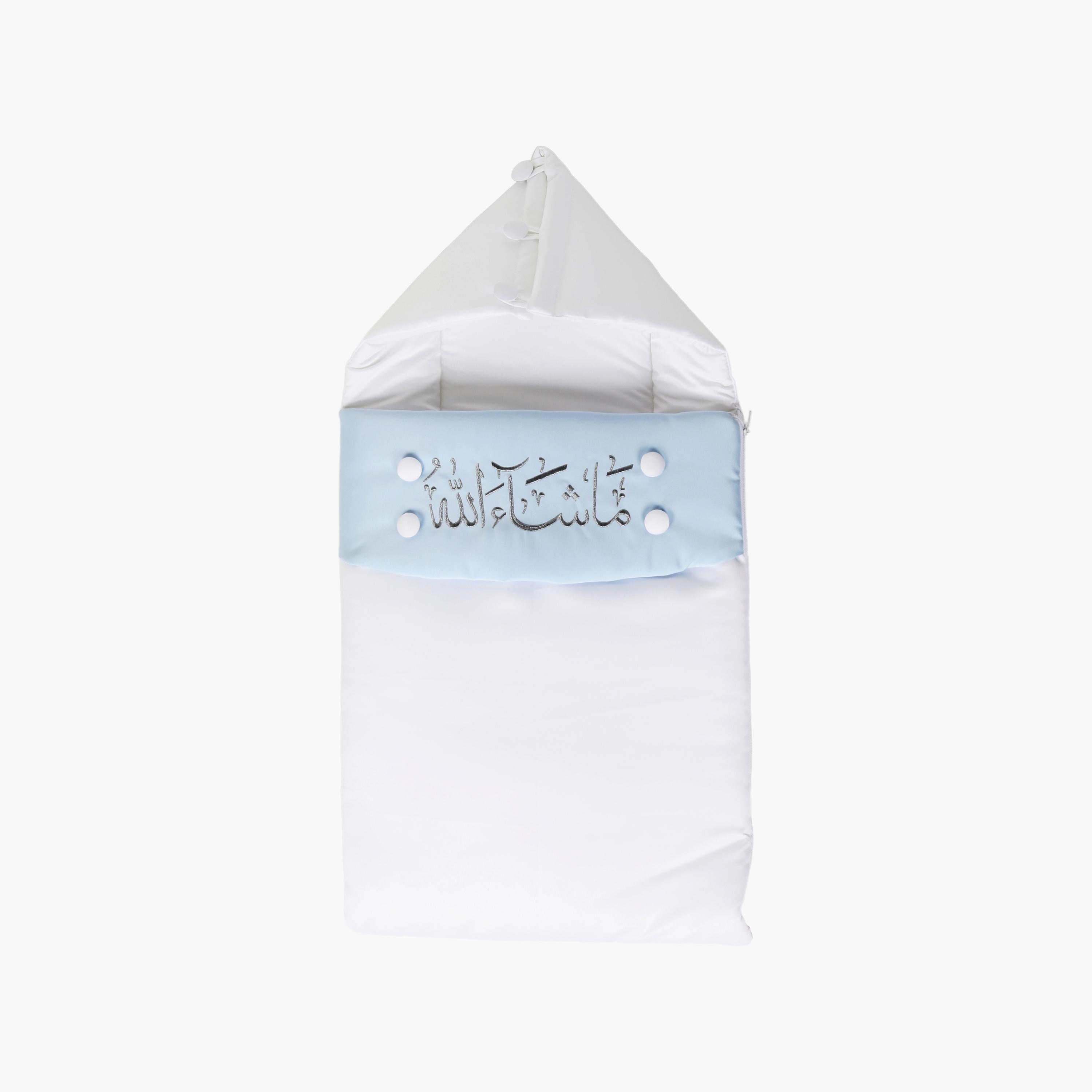 حقيبة نوم للأطفال مع حقيبة من ليتل أنجل، أبيض وأزرق-baby-nursery-blanketsandswaddles-swaddlesandsleepingbags-image-2