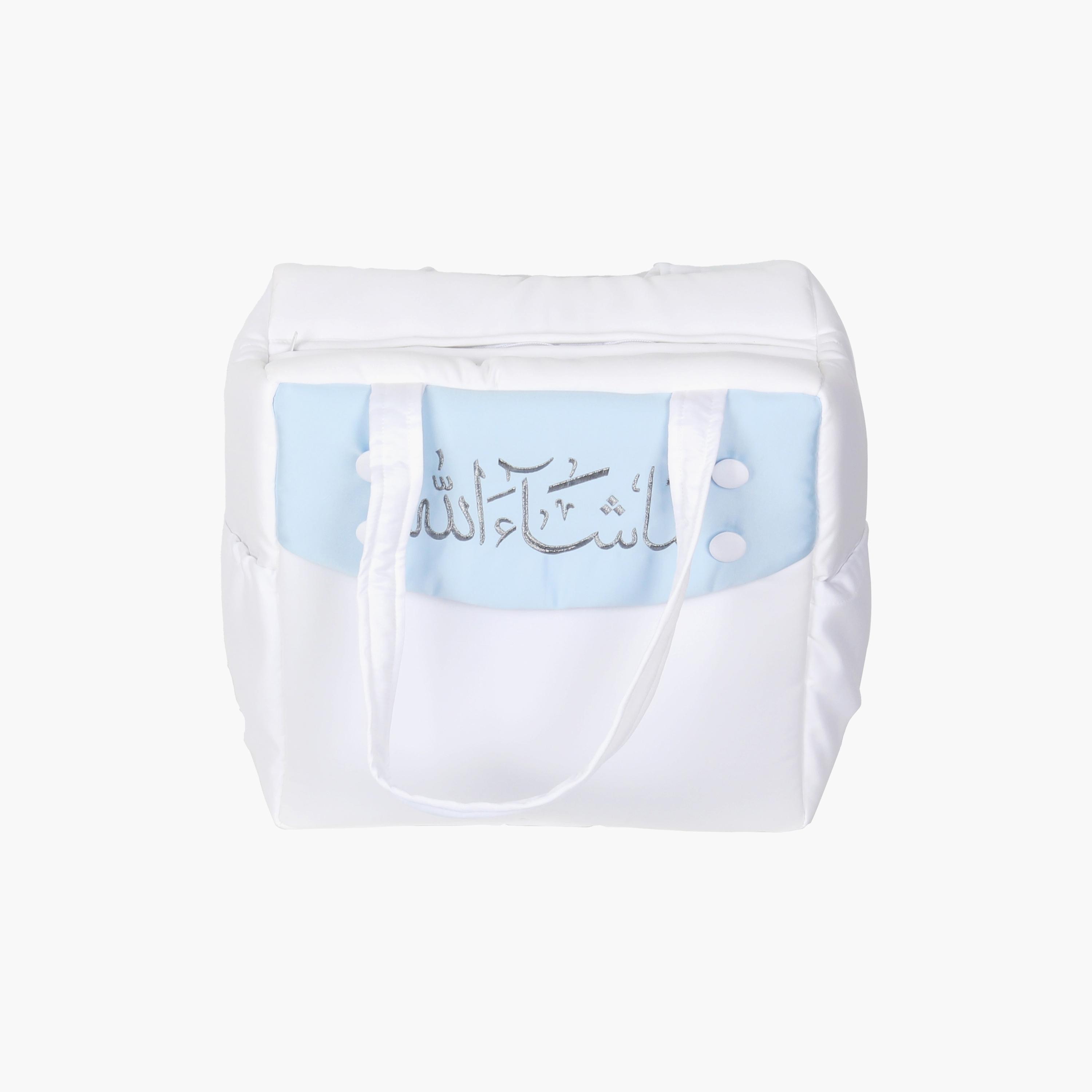 حقيبة نوم للأطفال مع حقيبة من ليتل أنجل، أبيض وأزرق-baby-nursery-blanketsandswaddles-swaddlesandsleepingbags-image-5