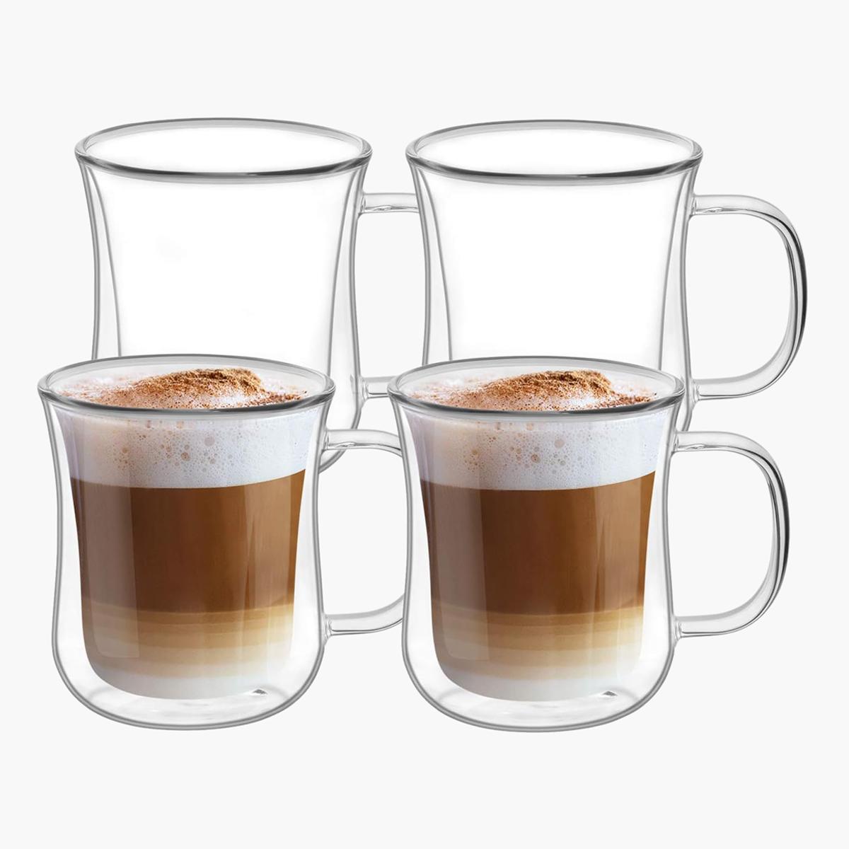 Double Walled 4-Piece Borosilicate Glass Coffee Mug Set - 250 ml