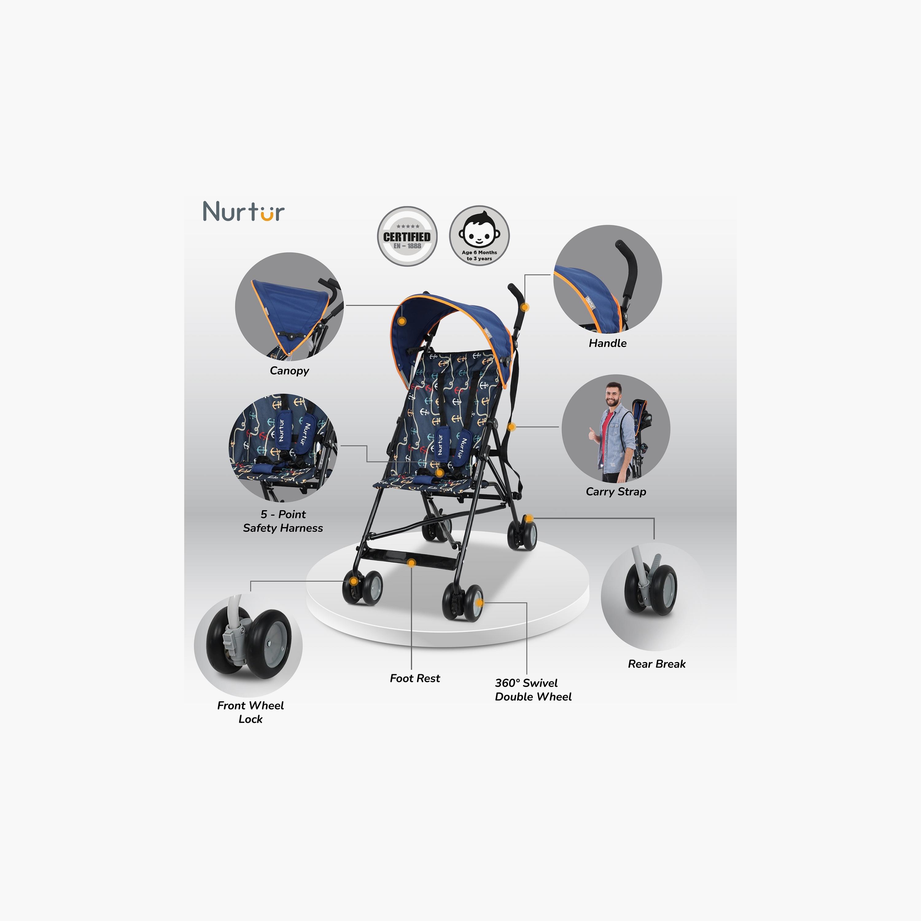 Nurtur Rex Buggy Lightweight Stroller with Compact Fold Canopy, Black-baby-gear-strollersandprams-strollers-image-2