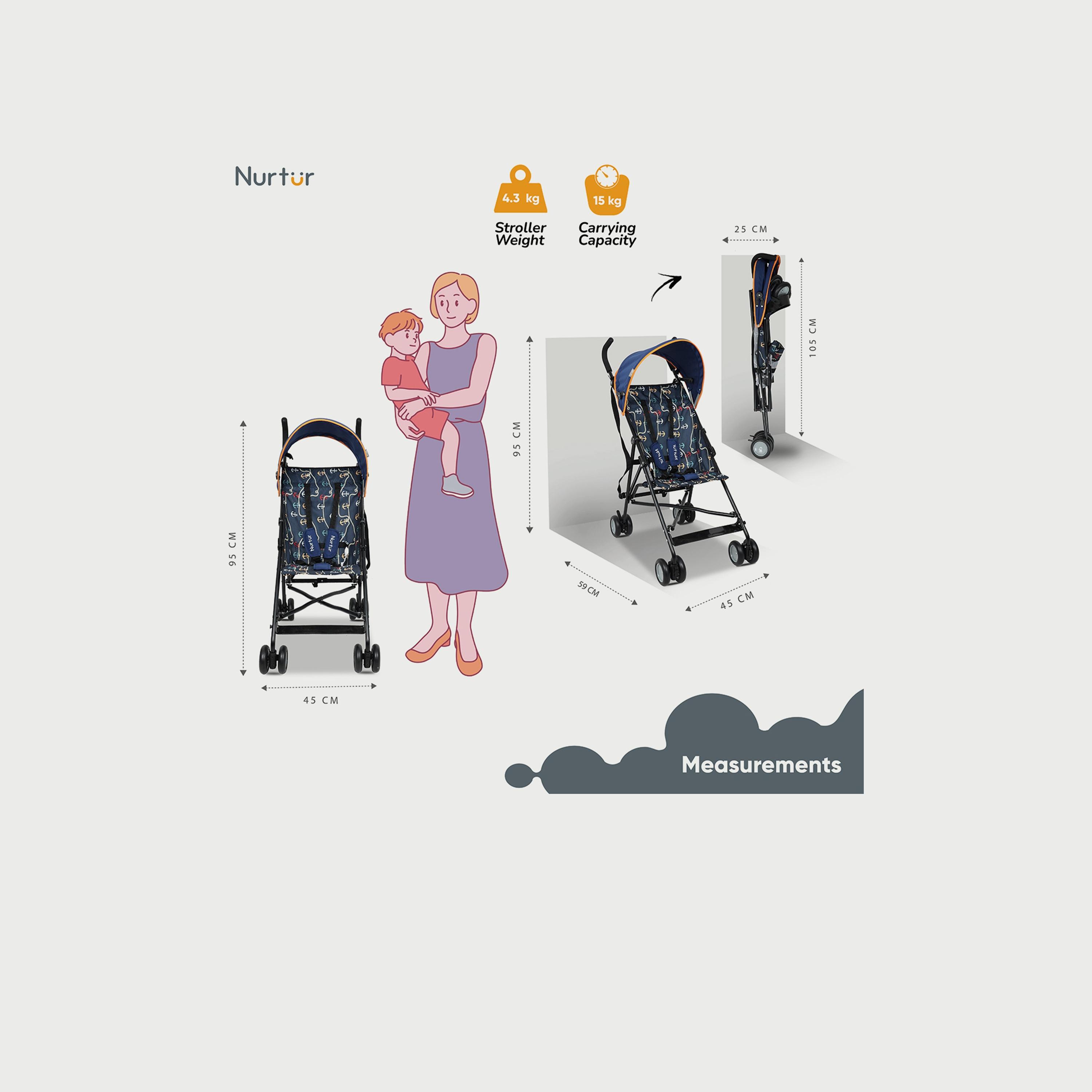Nurtur Rex Buggy Lightweight Stroller with Compact Fold Canopy, Black-baby-gear-strollersandprams-strollers-image-4
