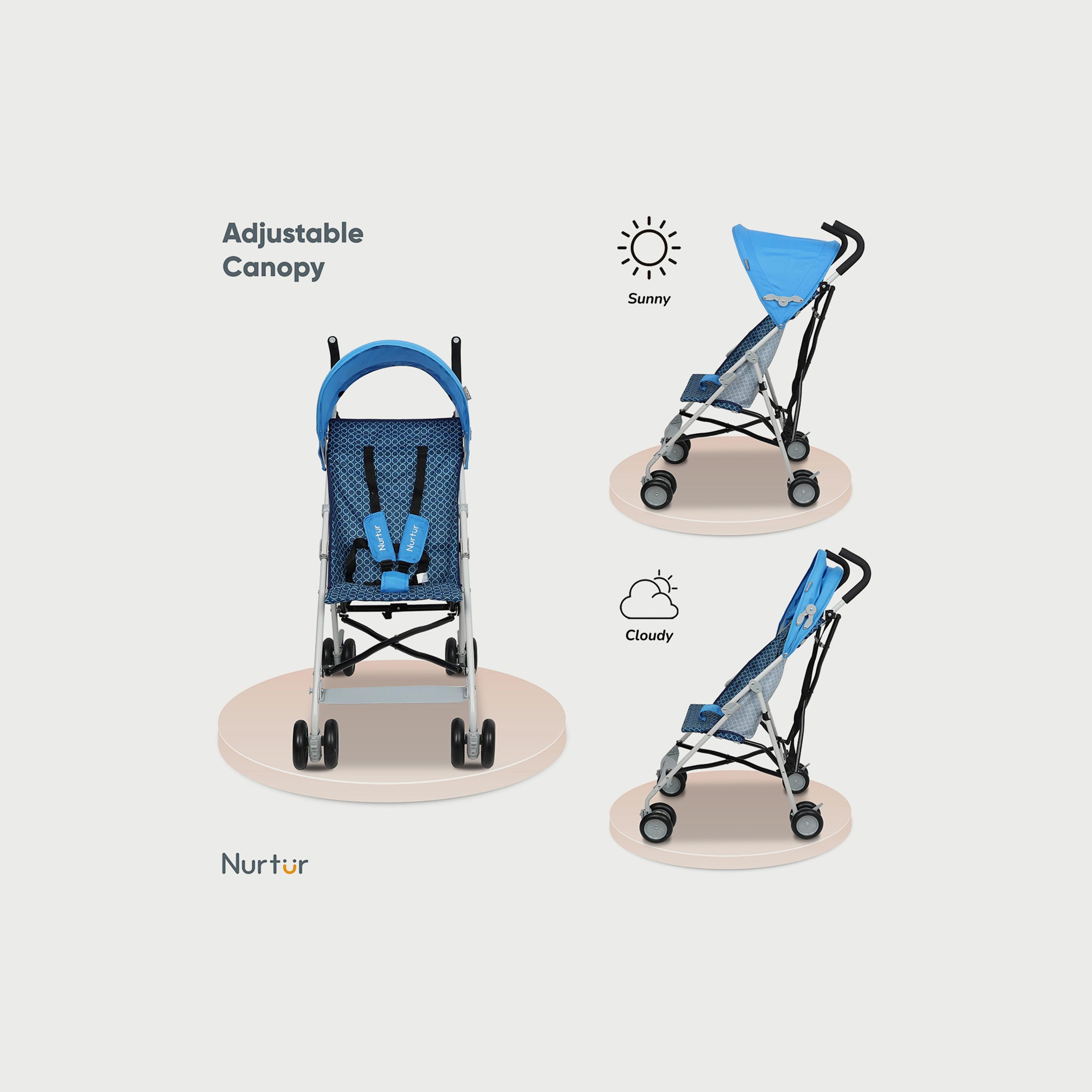 Nurtur Rex Buggy Lightweight Stroller with Compact Fold Canopy, Black/White-baby-gear-strollersandprams-strollers-image-3