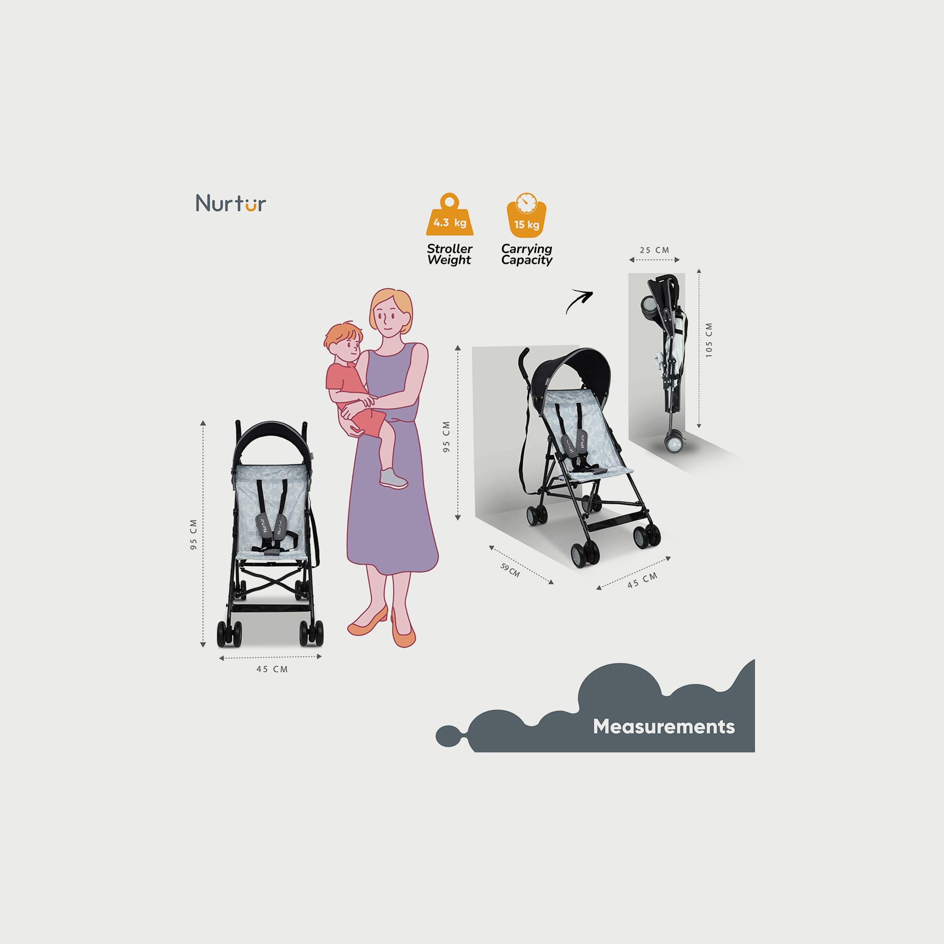 Nurtur Rex Buggy Lightweight Stroller with Compact Fold Canopy, Blue-baby-gear-strollersandprams-strollers-image-4