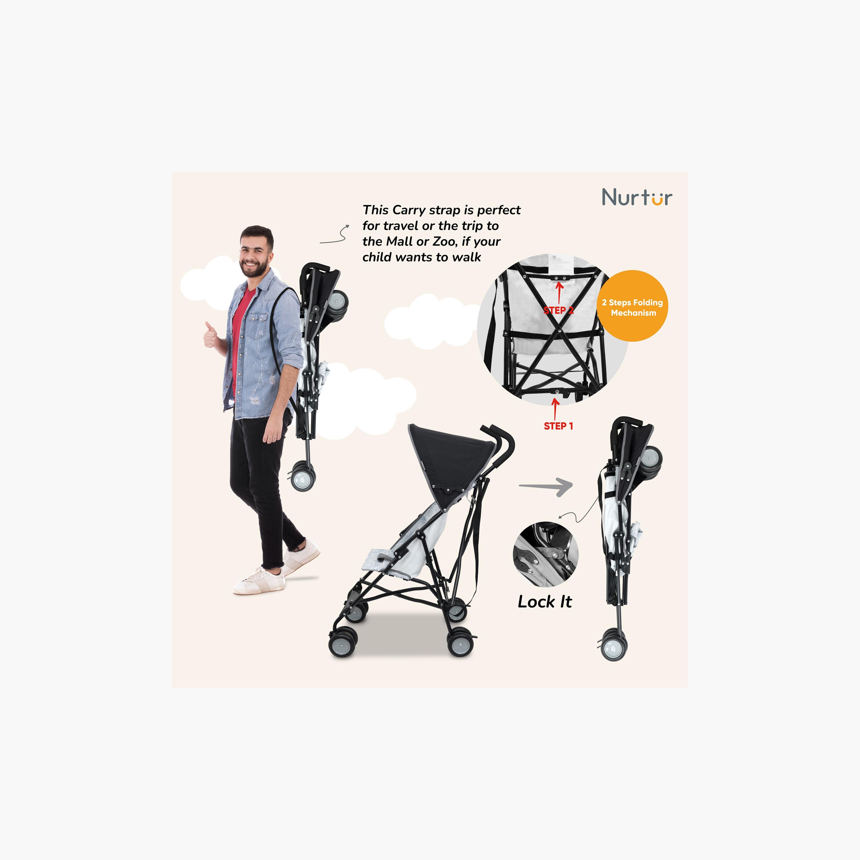 Nurtur Rex Buggy Lightweight Stroller with Compact Fold Canopy, Blue-baby-gear-strollersandprams-strollers-image-5
