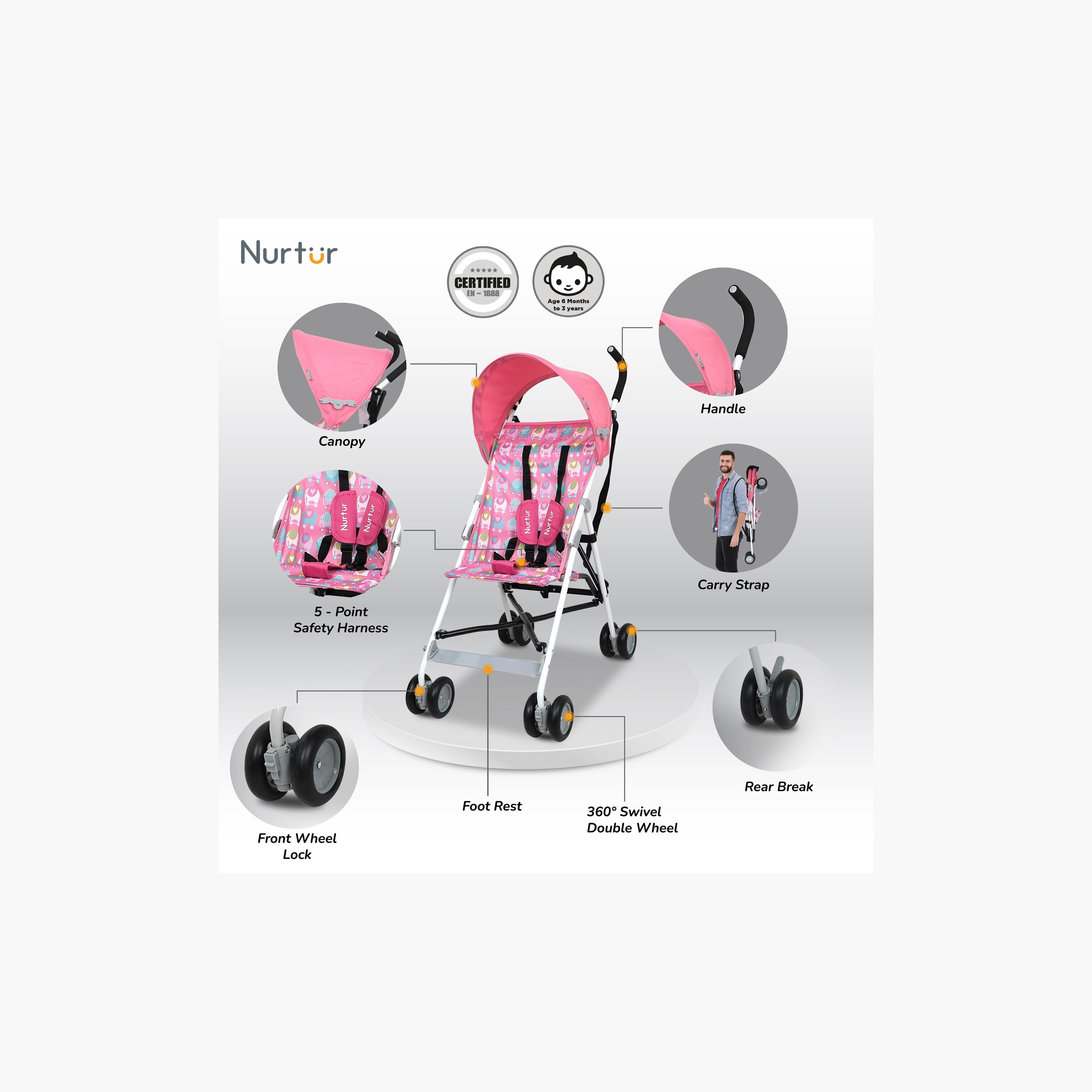 Nurtur Rex Buggy Lightweight Stroller with Compact Fold Canopy, Black/Grey-baby-gear-strollersandprams-strollers-image-2