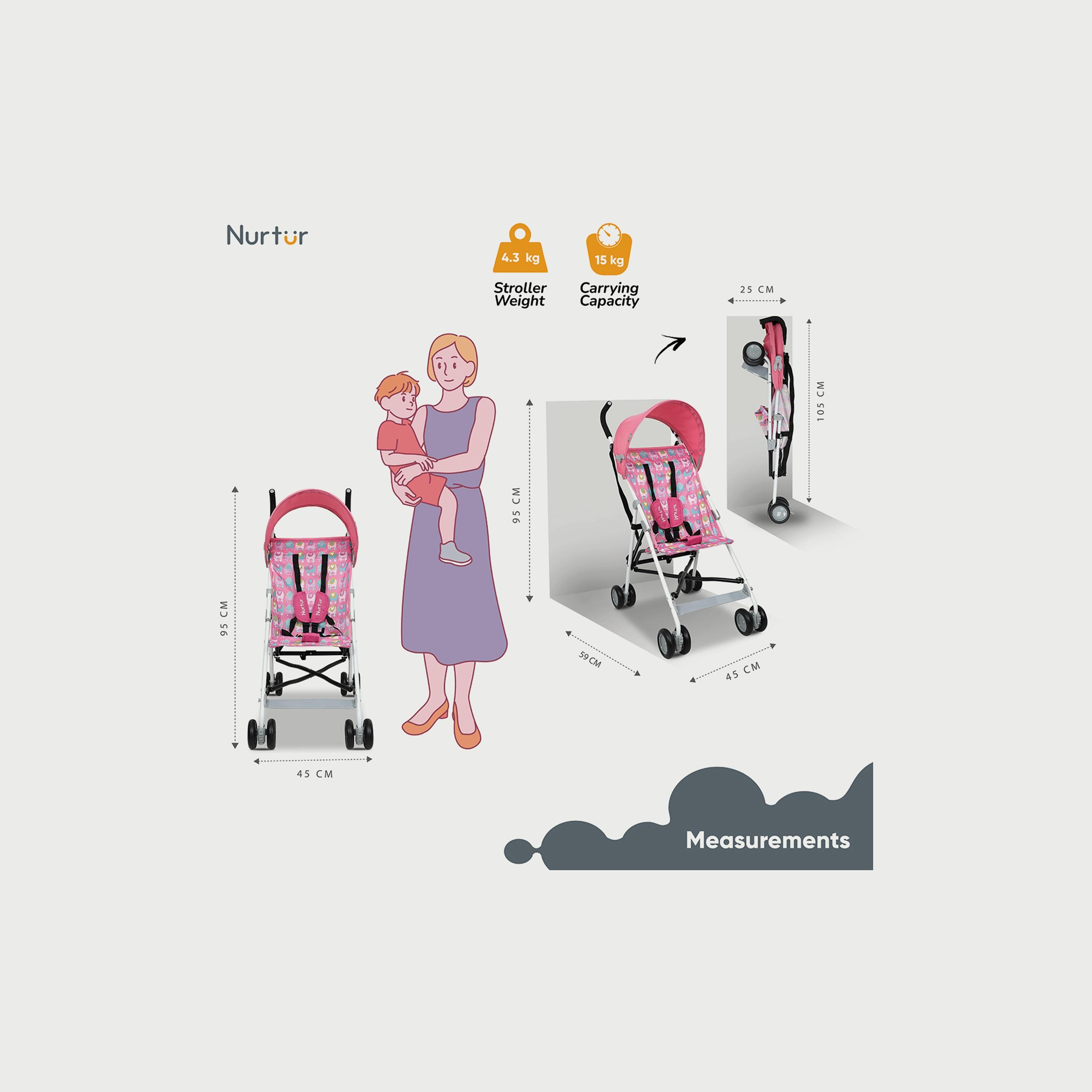 Nurtur Rex Buggy Lightweight Stroller with Compact Fold Canopy, Black/Grey-baby-gear-strollersandprams-strollers-image-4