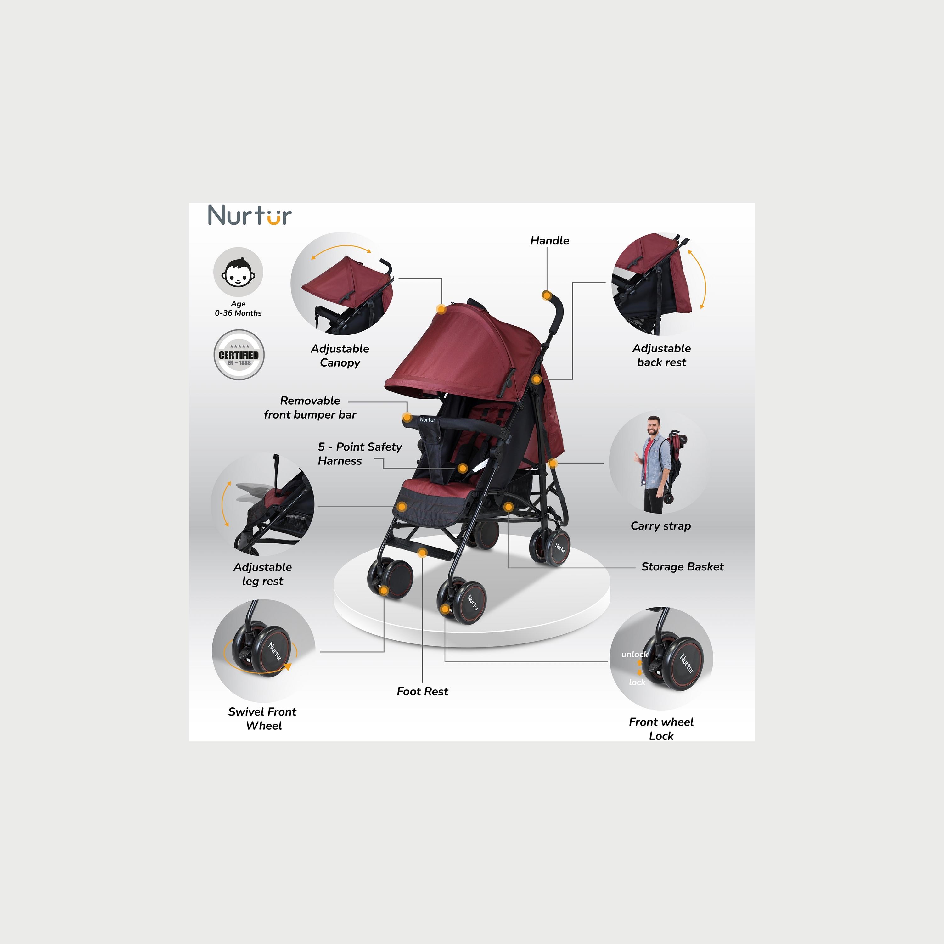 Nurtur Archer Lightweight Stroller with Storage Basket & Detachable Bumper-baby-gear-strollersandprams-strollers-image-2