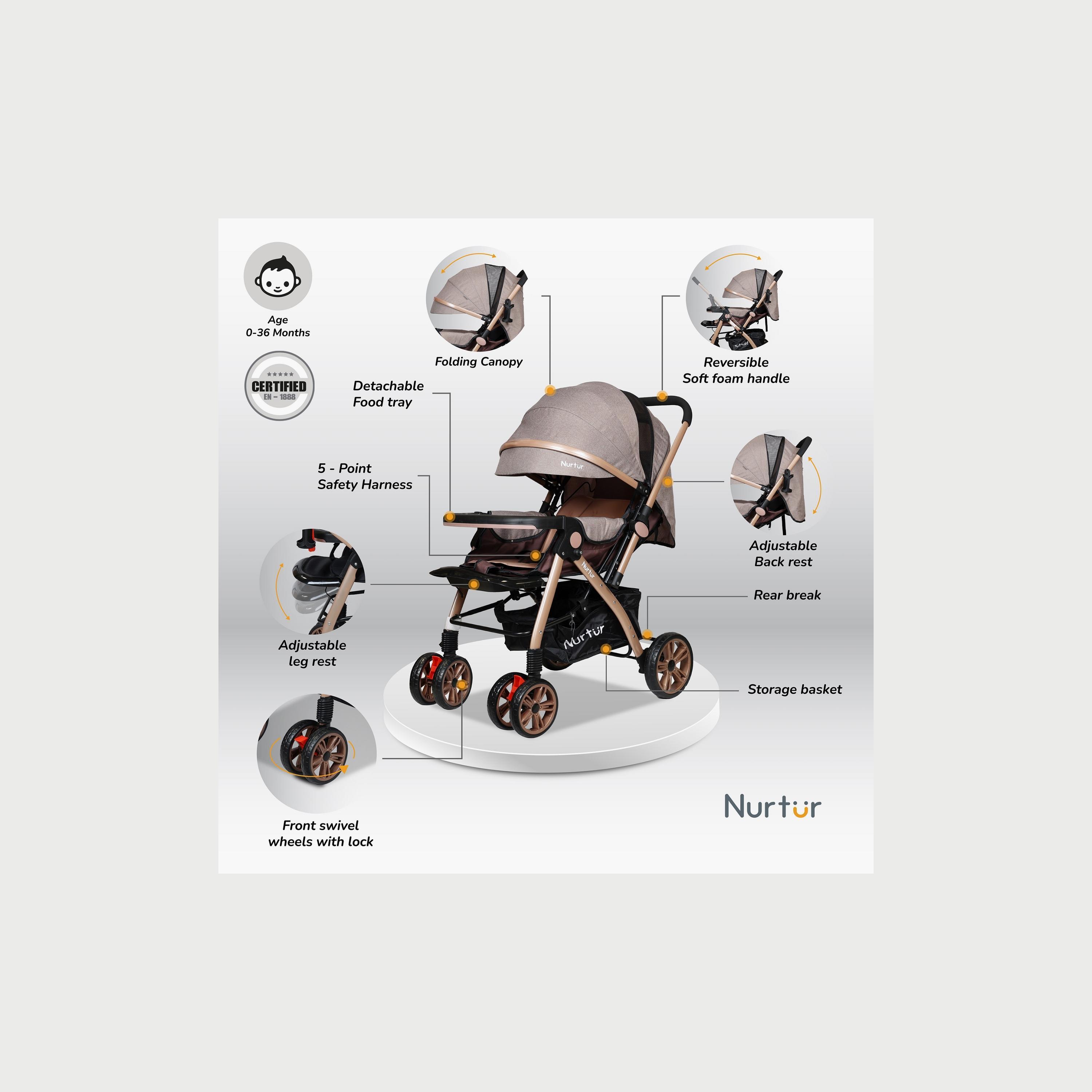 Nurtur Wilder Travel Stroller with Adjustable Backrest & Reversible Handle-baby-gear-strollersandprams-strollers-image-2