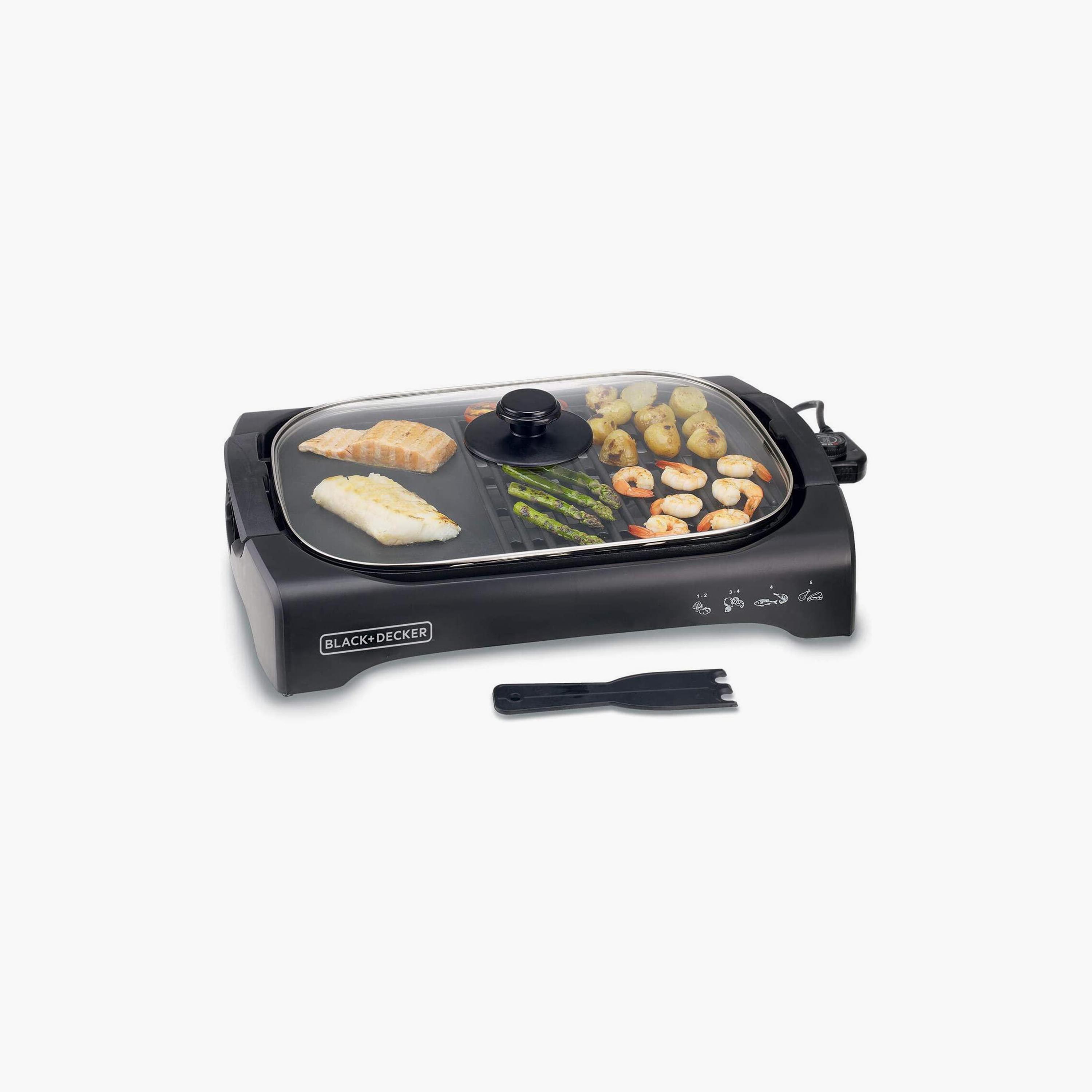 شواية مسطحة مفتوحة مع غطاء زجاجي ذات 2200 واط بلون أسود من بلاك اند ديكر | LGM70B5-household-appliances-kitchenappliances-otherkitchenappliances-image-3