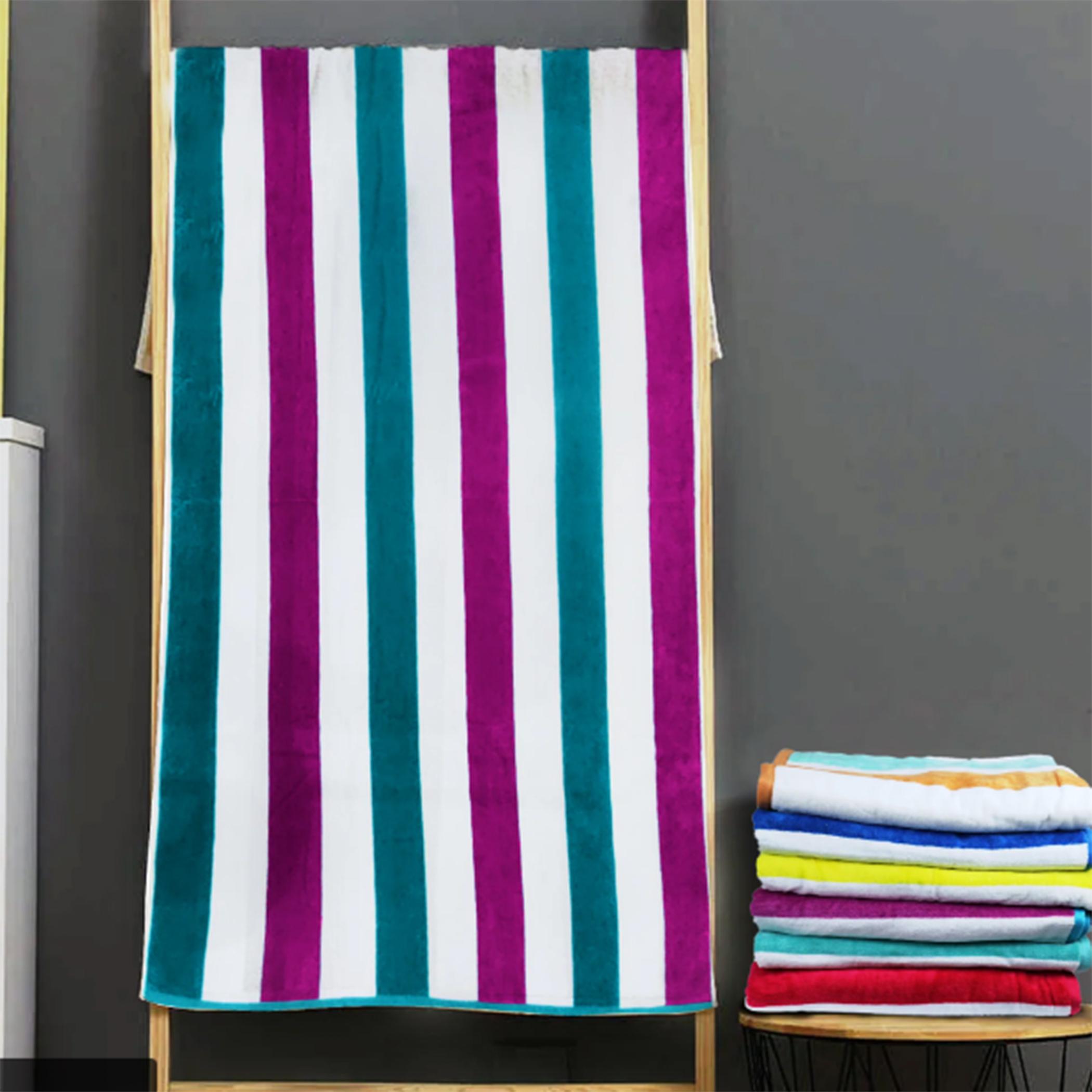 Ultima Cotton Multistripe Reversible Wave Pool Towel - 90x180 cm-hbxbathroom-bathroomtextiles-image-1