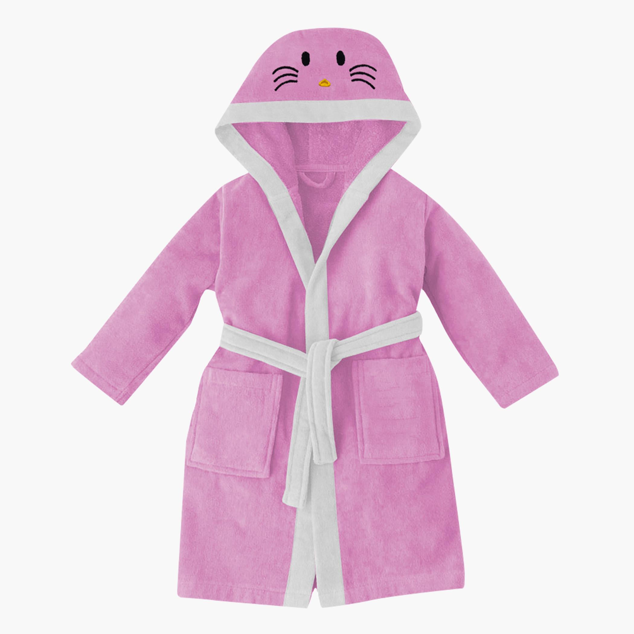 Ultima Kitty Embroidered Kids' Bathrobe with Hood and Tie-Up Belt - 8-10 Years-hbxhomeware-kidsessentials-kidsbathrobes-image-2