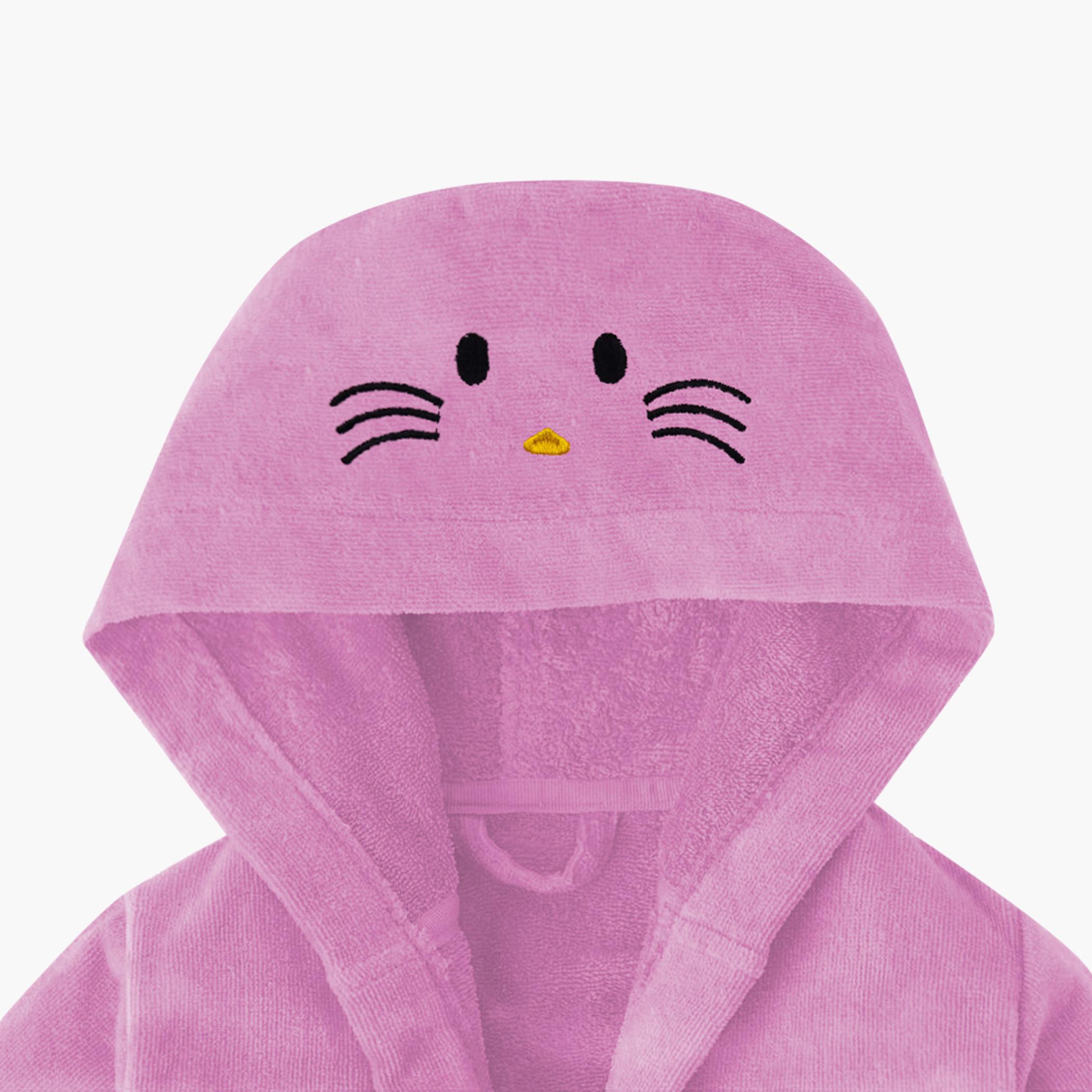 Ultima Kitty Embroidered Kids' Bathrobe with Hood and Tie-Up Belt - 8-10 Years-hbxhomeware-kidsessentials-kidsbathrobes-image-5