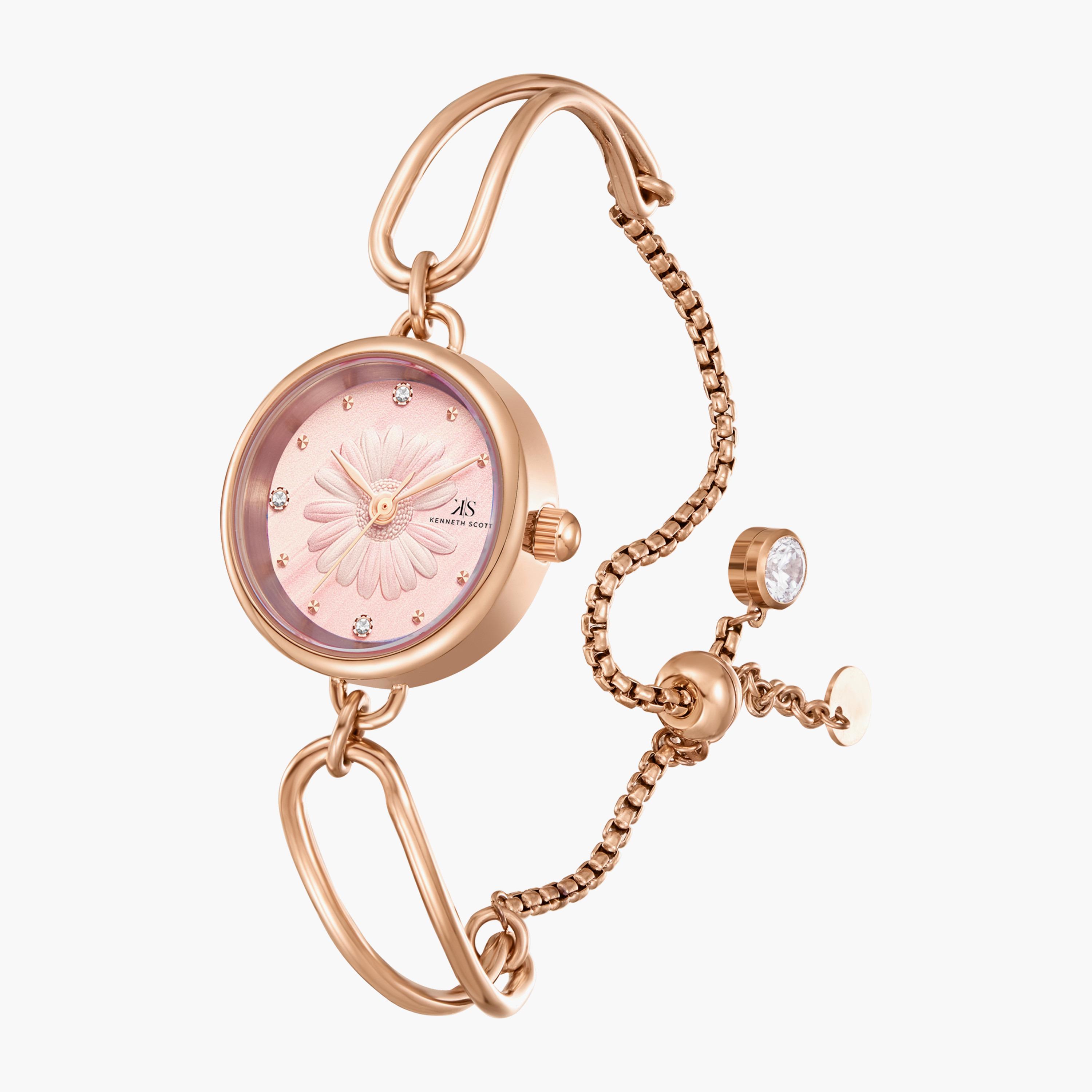 ساعة انالوج بسوار الستانلس ستيل بلون ذهبي وردي من كينيث سكوت | K23505-RBKK-women-watchesandjewellery-watches-image-2