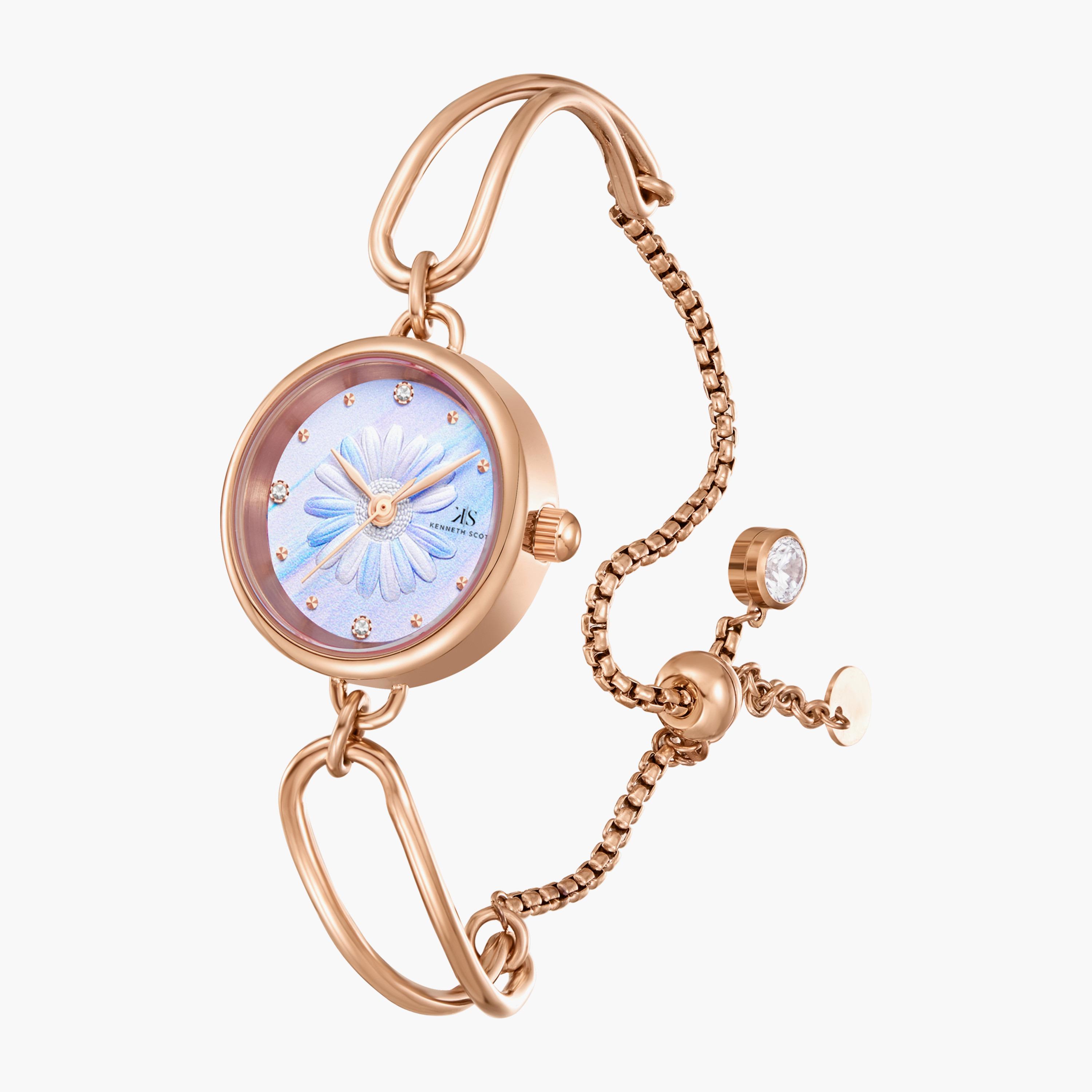 ساعة انالوج بسوار الستانلس ستيل بلون ذهبي وردي من كينيث سكوت | K23505-RBKL-women-watchesandjewellery-watches-image-2