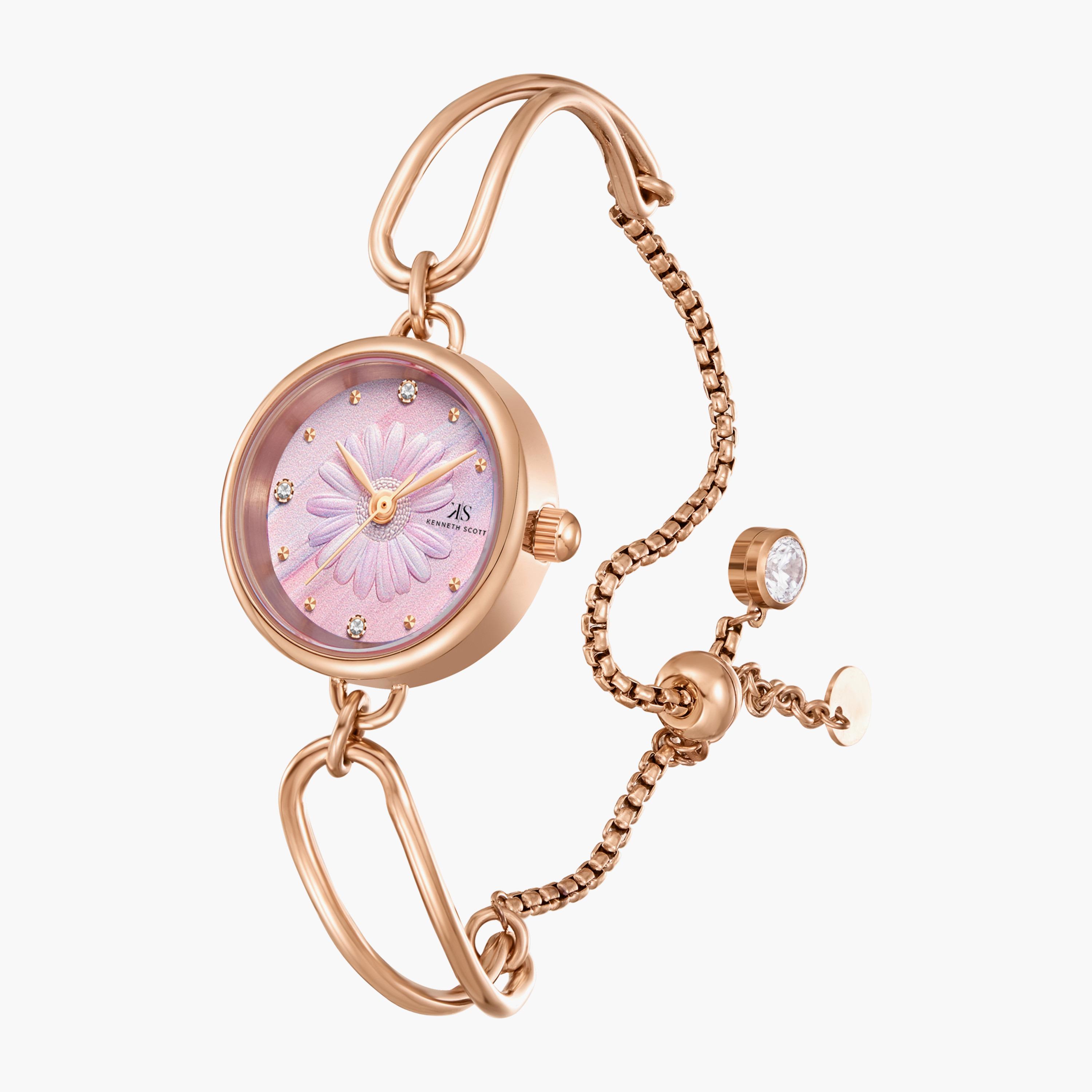 ساعة انالوج بسوار الستانلس ستيل بلون ذهبي وردي من كينيث سكوت | K23505-RBKP-women-watchesandjewellery-watches-image-2