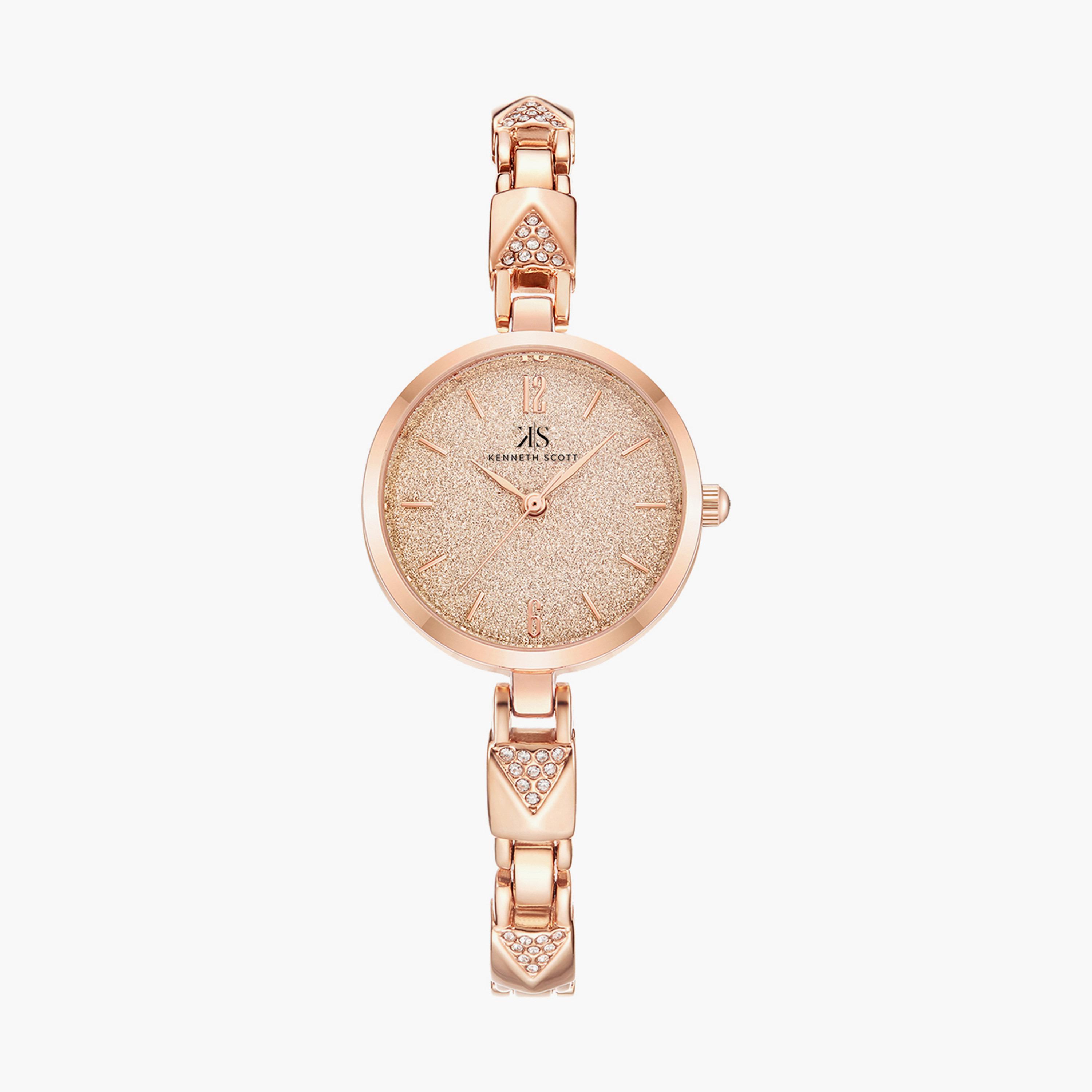 ساعة انالوج بسوار الستانلس ستيل بلون ذهبي وردي من كينيث سكوت | K23507-RBKK-women-watchesandjewellery-watches-image-1