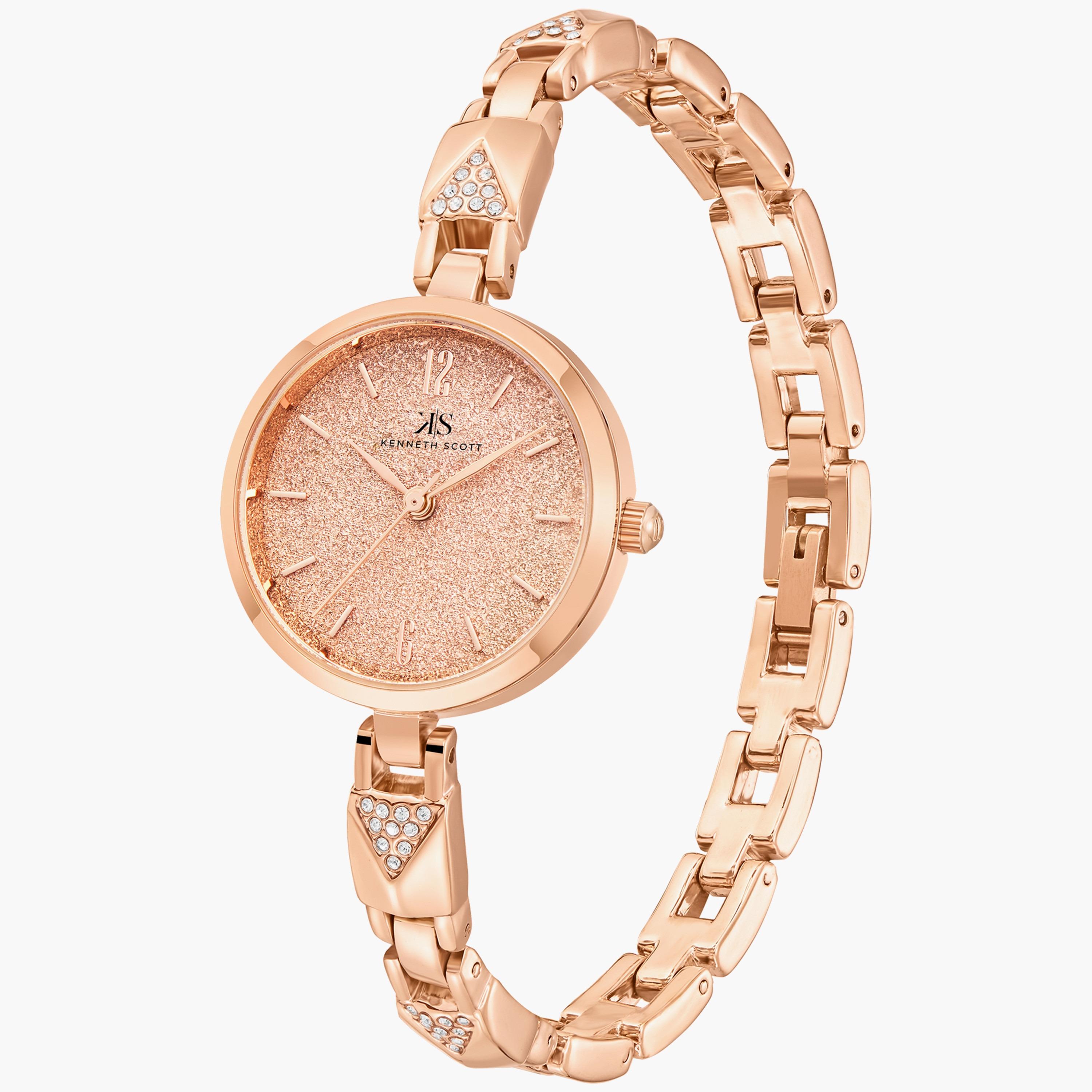 ساعة انالوج بسوار الستانلس ستيل بلون ذهبي وردي من كينيث سكوت | K23507-RBKK-women-watchesandjewellery-watches-image-2