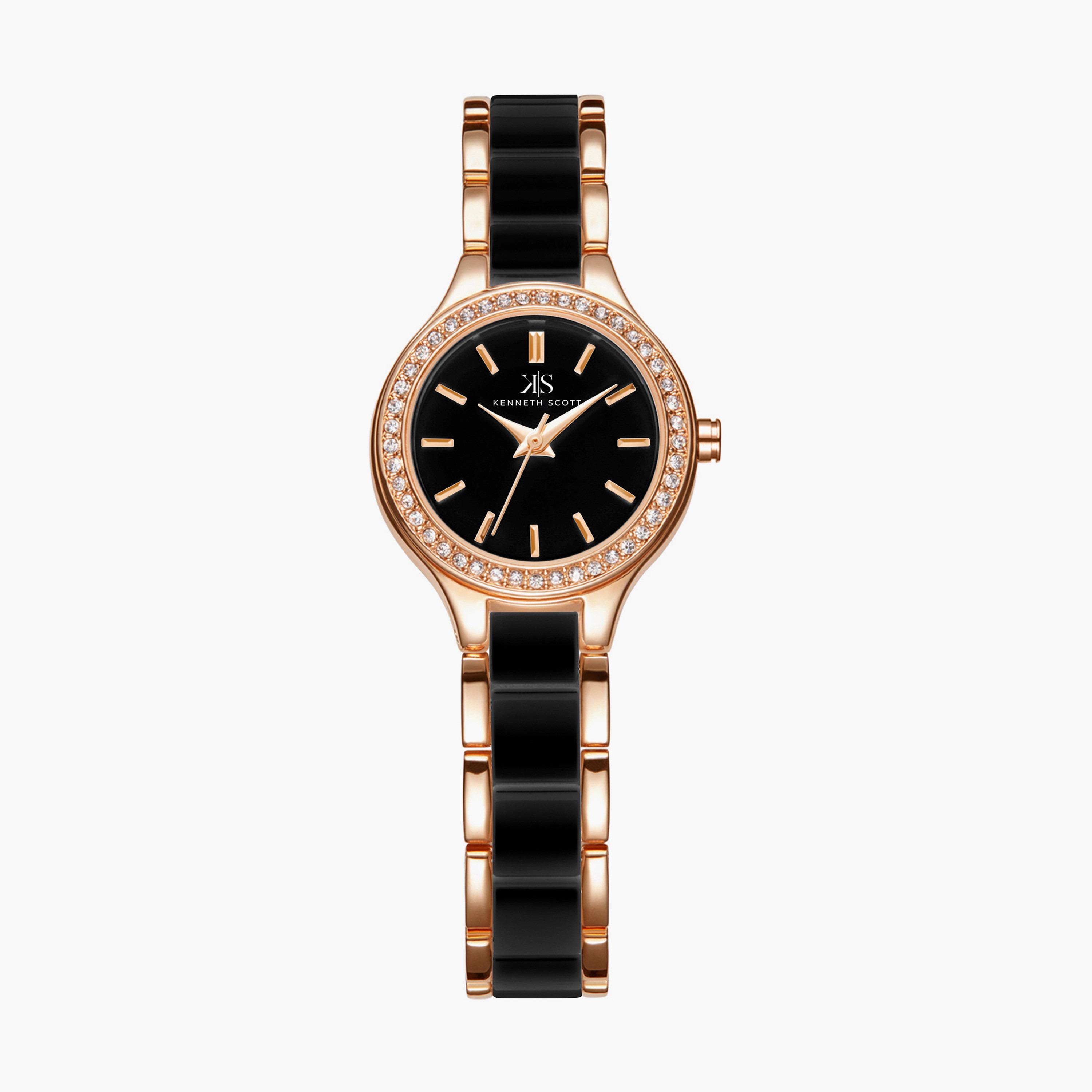 Kenneth Scott Black Analog Alloy Strap Watch | K23509-KCBB-women-watchesandjewellery-watches-image-1