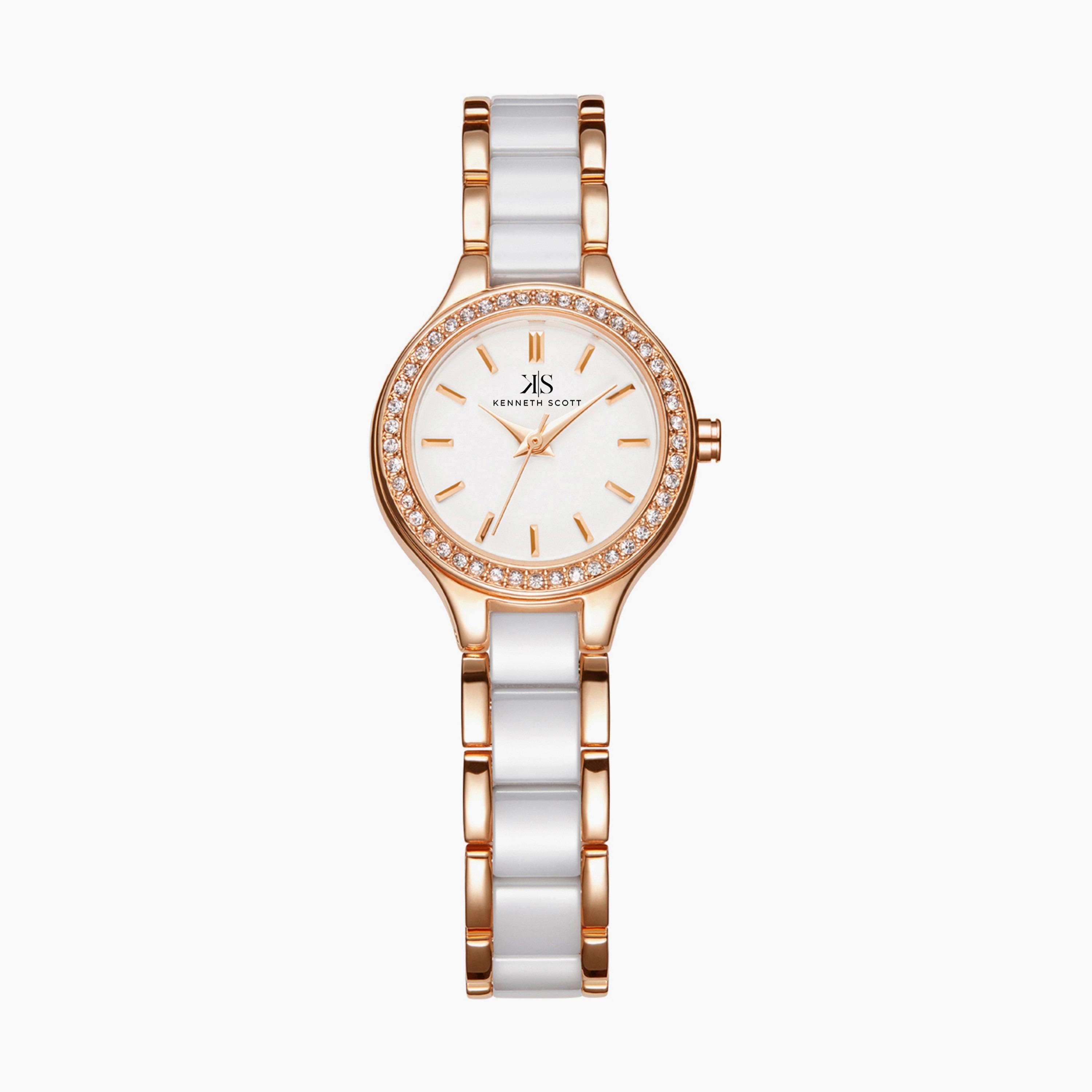 ساعة من كينيث سكوت بسوار سبيكة معدني أبيض اللون | K23509-KCWW-women-watchesandjewellery-watches-image-1