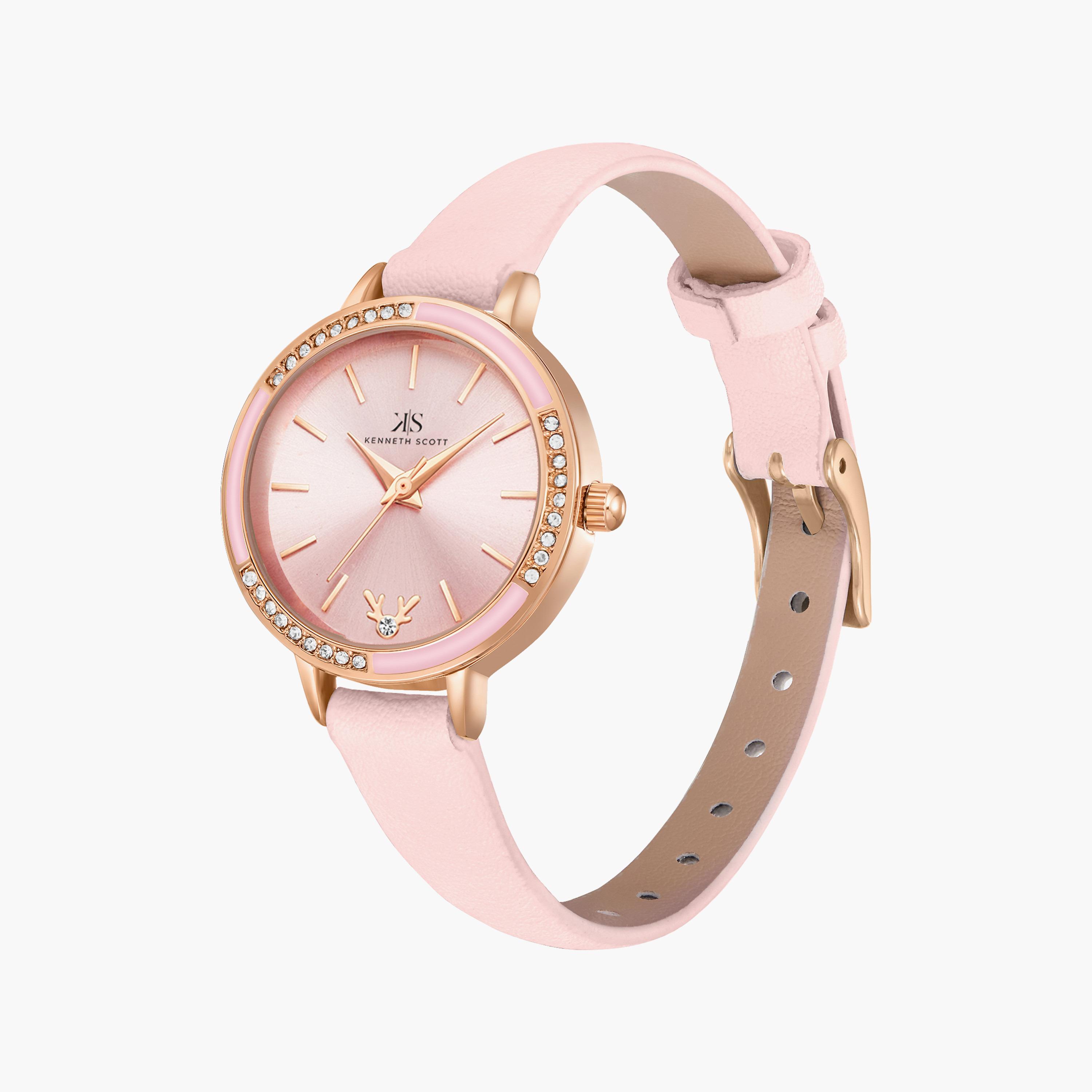 Kenneth Scott Pink Analog PU Strap Watch | K23511-RLPP | 28 MM-women-watchesandjewellery-watches-image-2