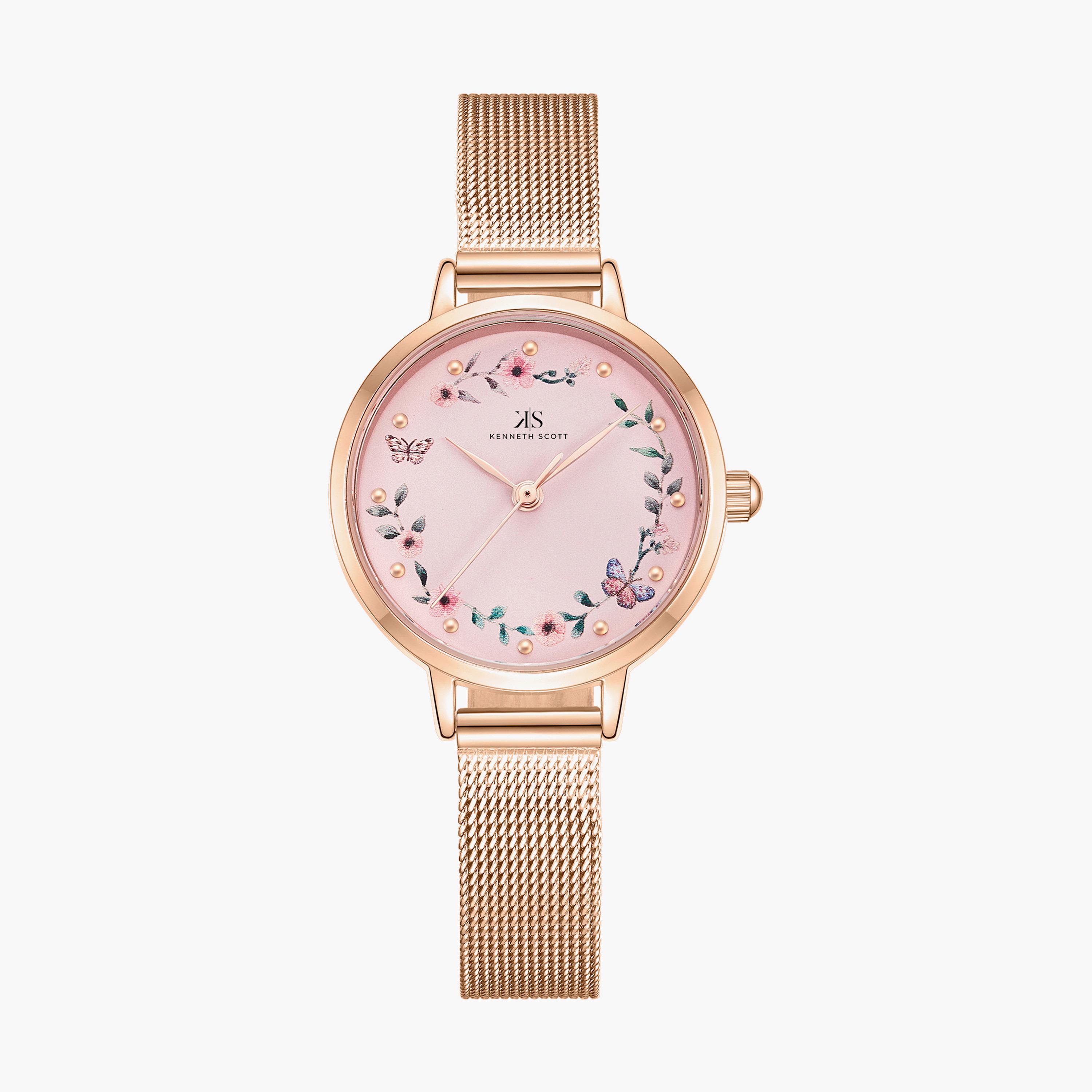 ساعة انالوج بسوار الستانلس ستيل بلون ذهبي وردي من كينيث سكوت | K23512-RMKP-women-watchesandjewellery-watches-image-1